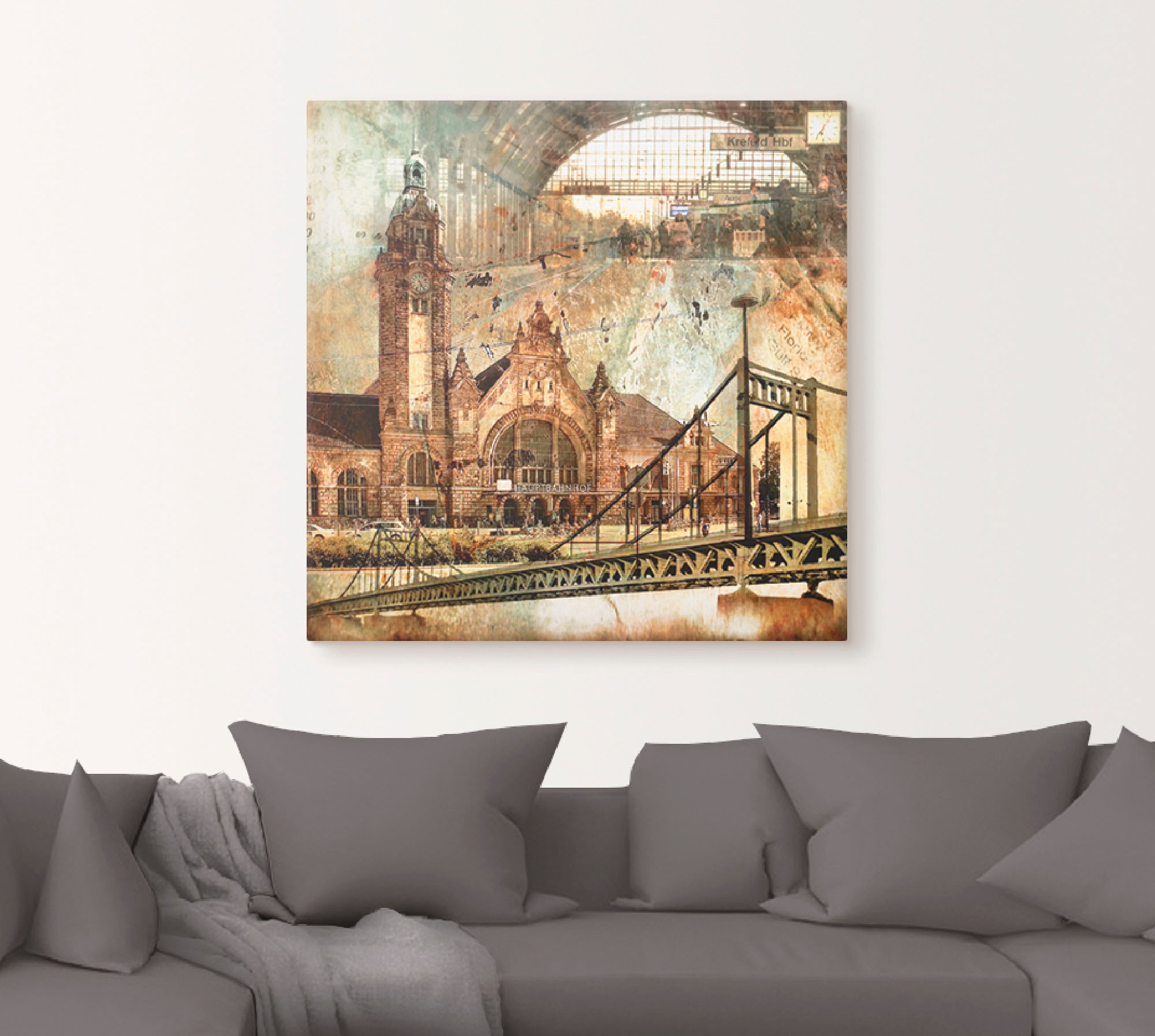 Artland Wandbild »Krefeld Skyline Abstrakte Collage«, Gebäude, (1 St.), als Leinwandbild, Poster in verschied. Größen