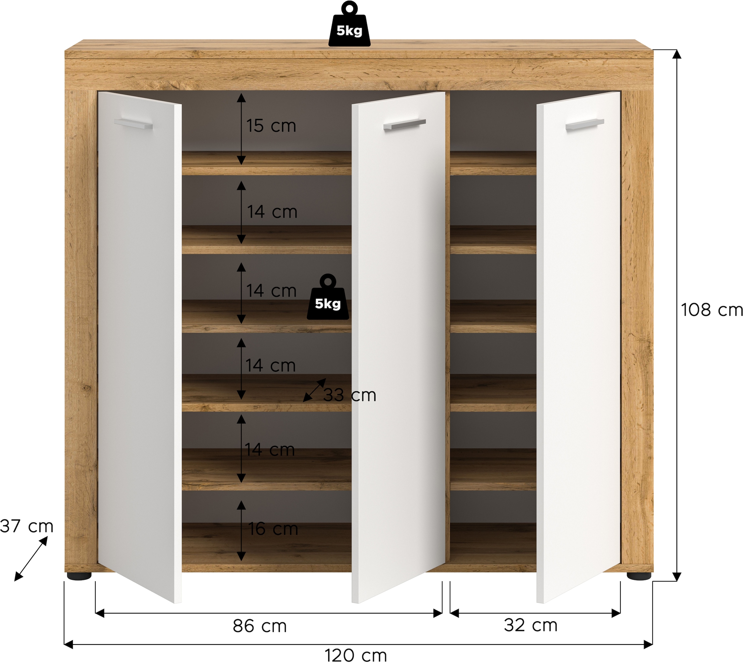 INOSIGN Schuhschrank »Aosta«, Schuhschrank, 12 Fächer, 3 Türen, Flur, Diele