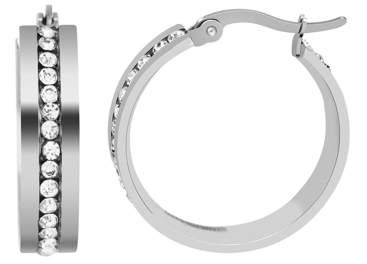 Paar Creolen ADELIA´S "Damen Creolen aus poliertem Edelstahl und Strass Ø 25 mm", silber, Ohrringe, Damen, Damen, Edelstahl 3