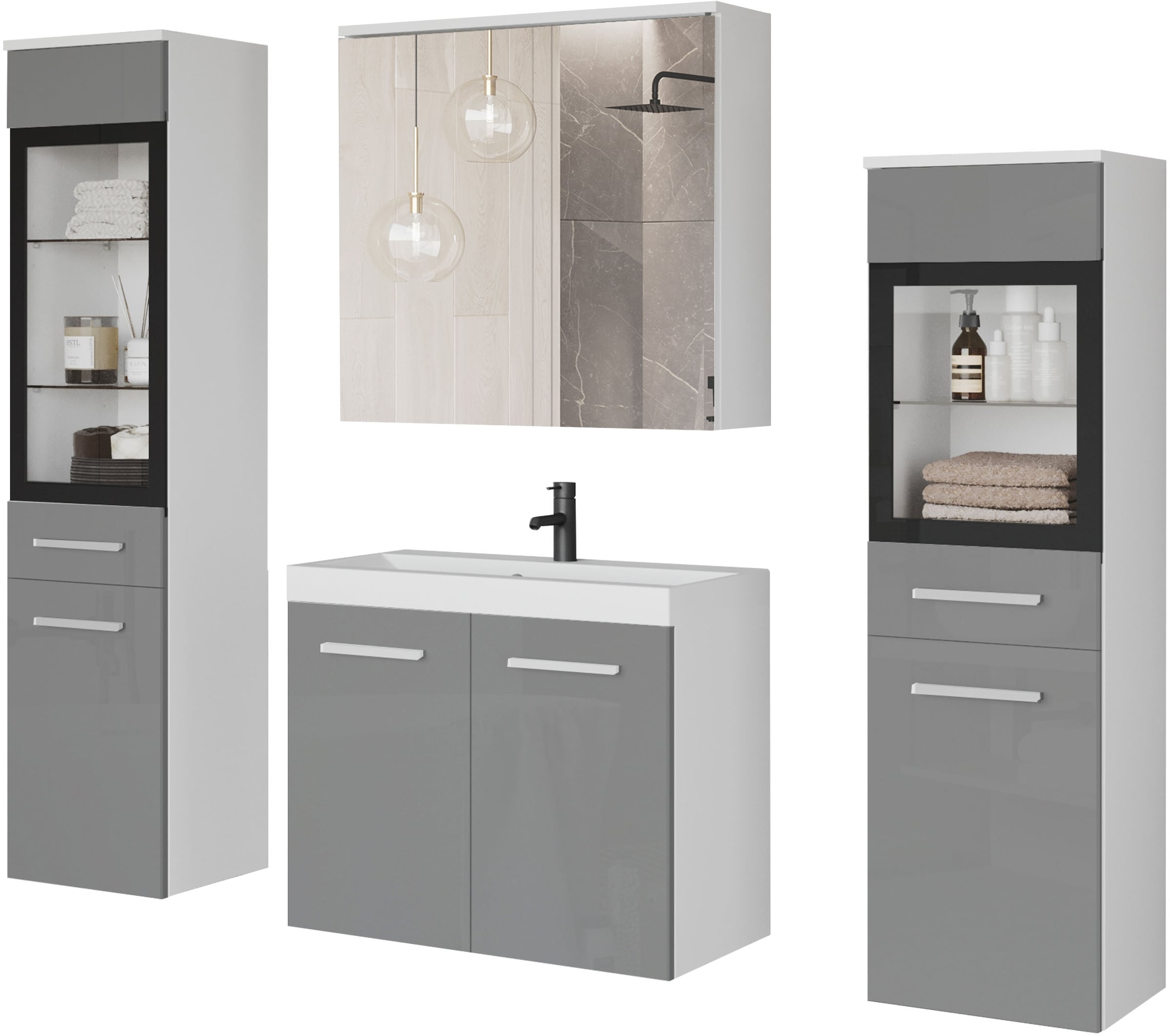 welltime Badmöbel-Set "MADRIT II, Schrank mit Waschbecken, 2 Hänger, Spiege günstig online kaufen