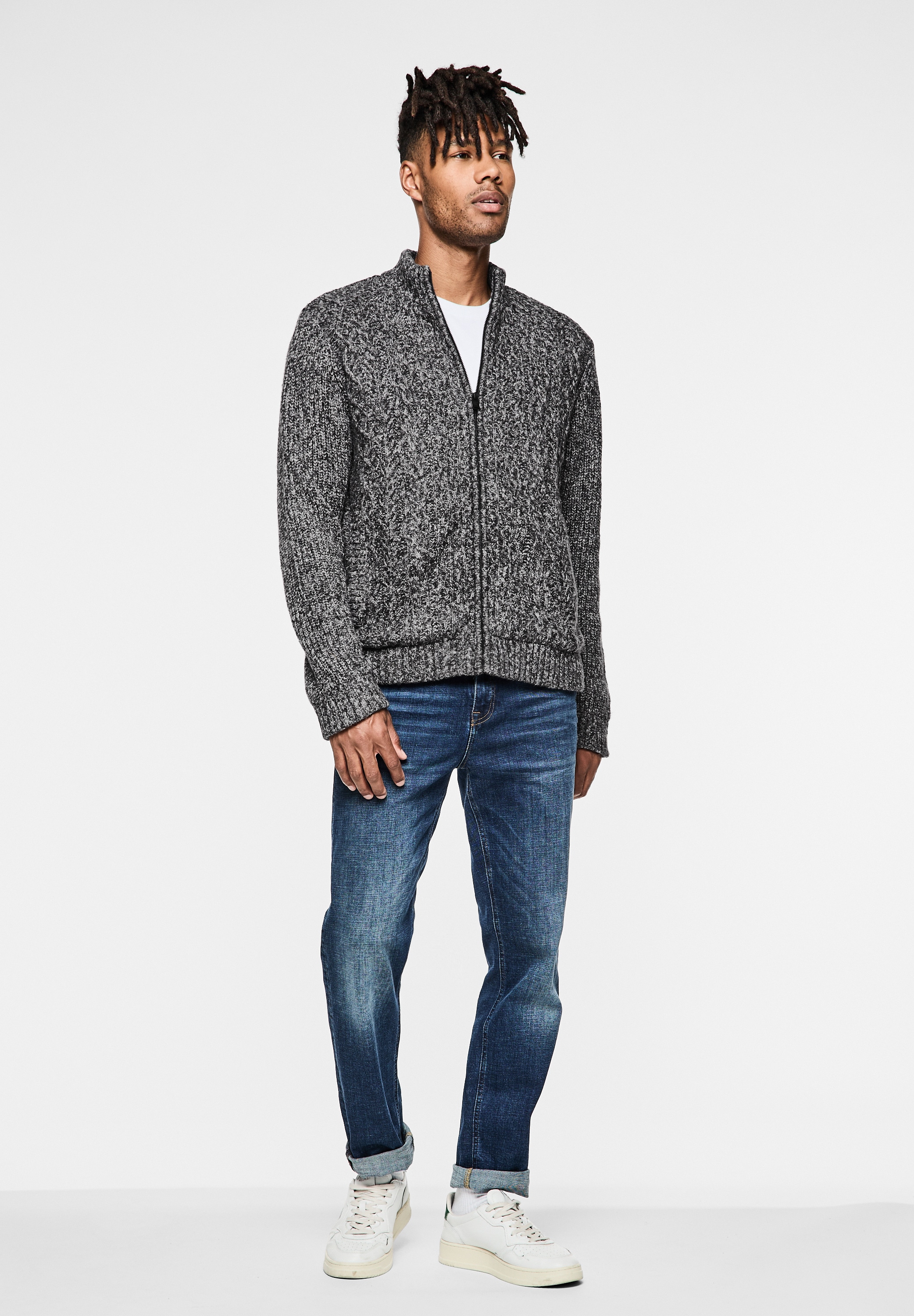 STREET ONE MEN Strickjacke, mit Stehkragen