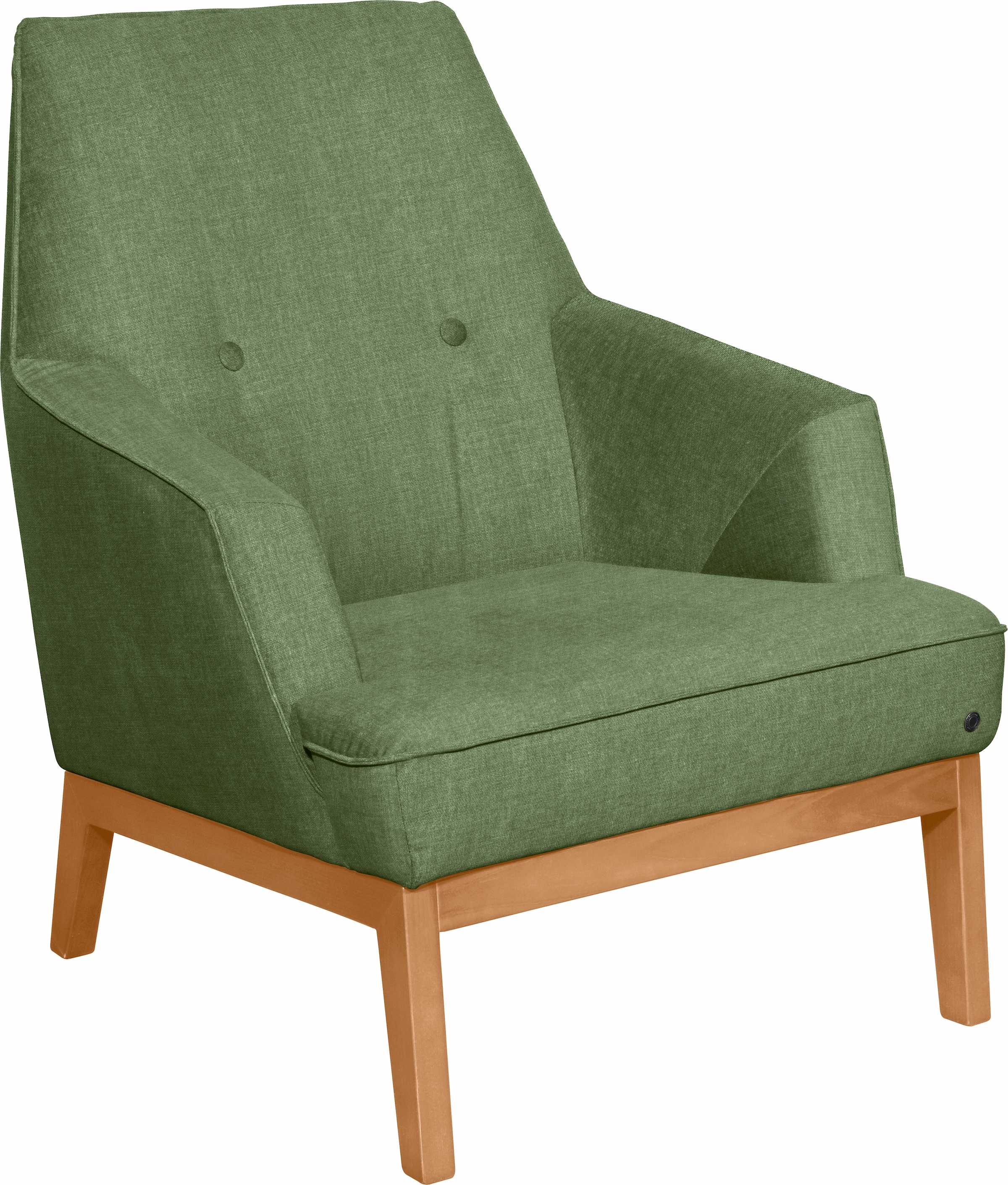 Sessel »COZY«, im Retrolook, mit Kedernaht und Knöpfung, Füße Buche natur