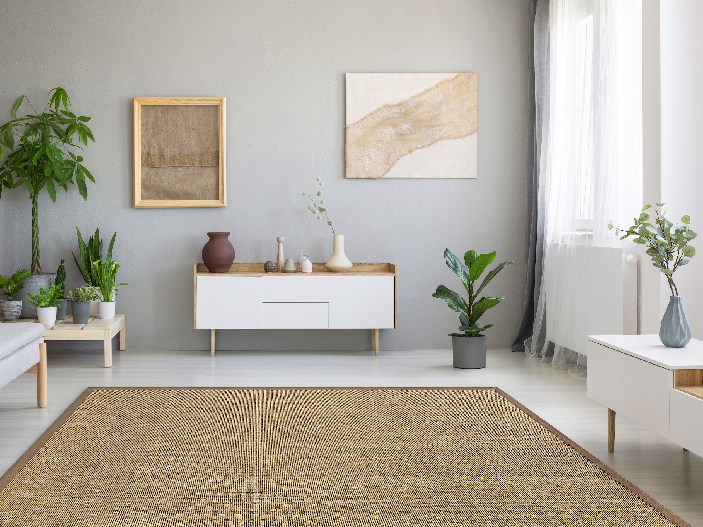 Sisalteppich DEKOWE "Mara S2 mit Bordüre", braun (haselnuss), B:67cm H:5mm L:133cm, Sisal, Teppiche, Sisalteppich, Flachgewebe, Material: 100% Sisal, Wohnzimmer, Kundenliebling