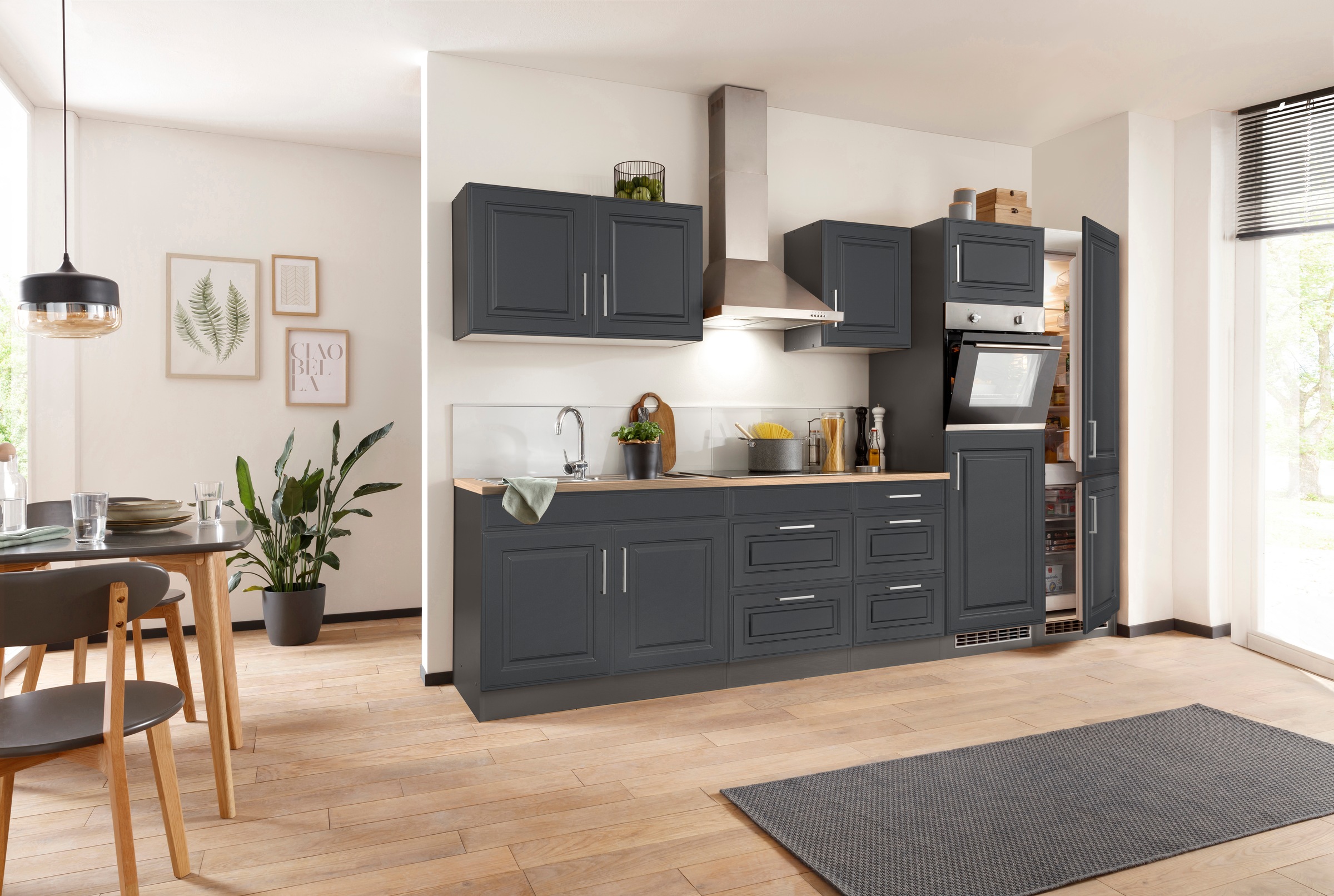 KOCHSTATION »KS-Stockholm« Breite 330 cm, mit hochwertigen MDF Fronten im Landhaus-Stil