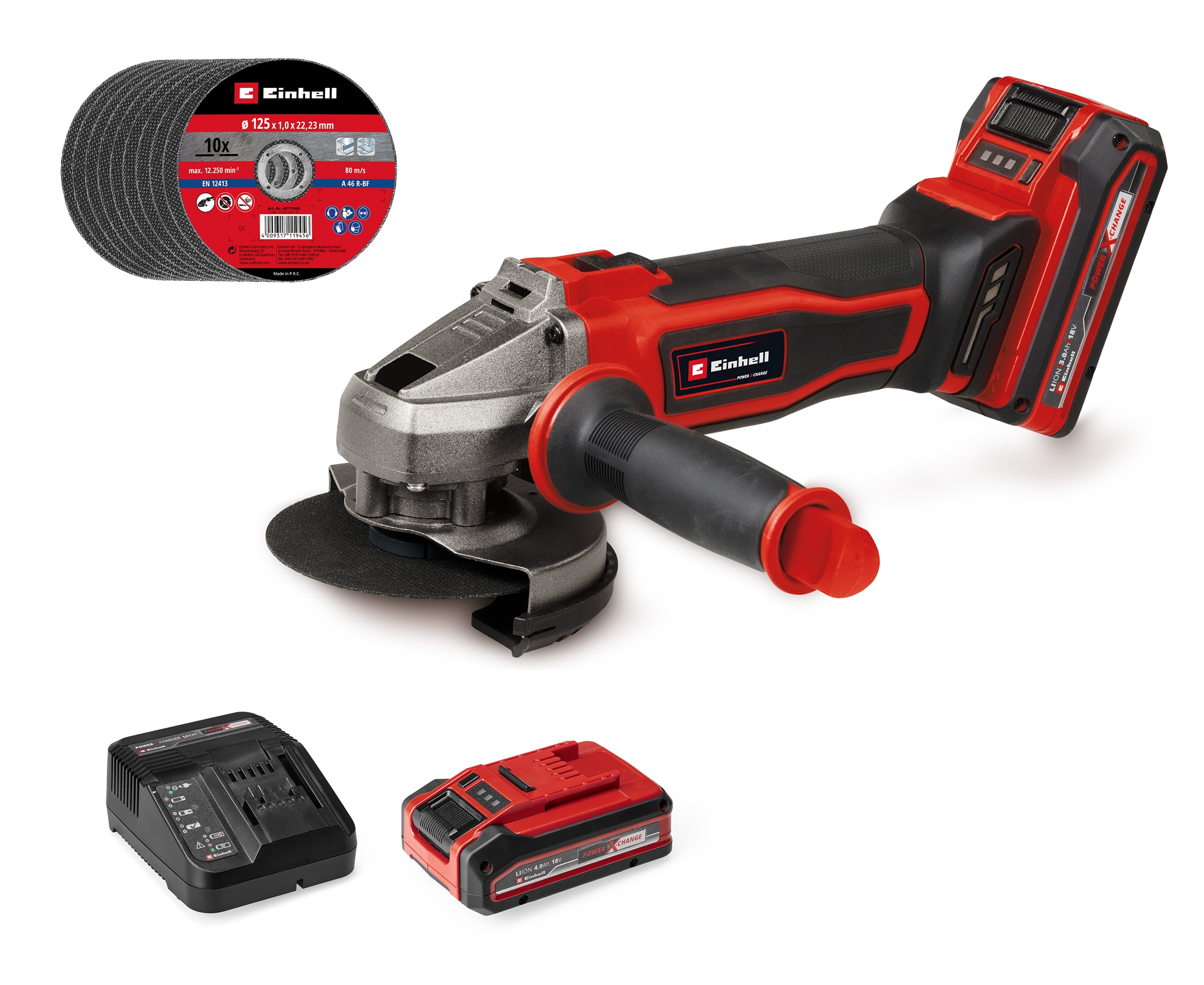Einhell Akku-Winkelschleifer "TE-AG 18/125-2 Li (1x4,0Ah)" Inkl. Akku und Ladegerät