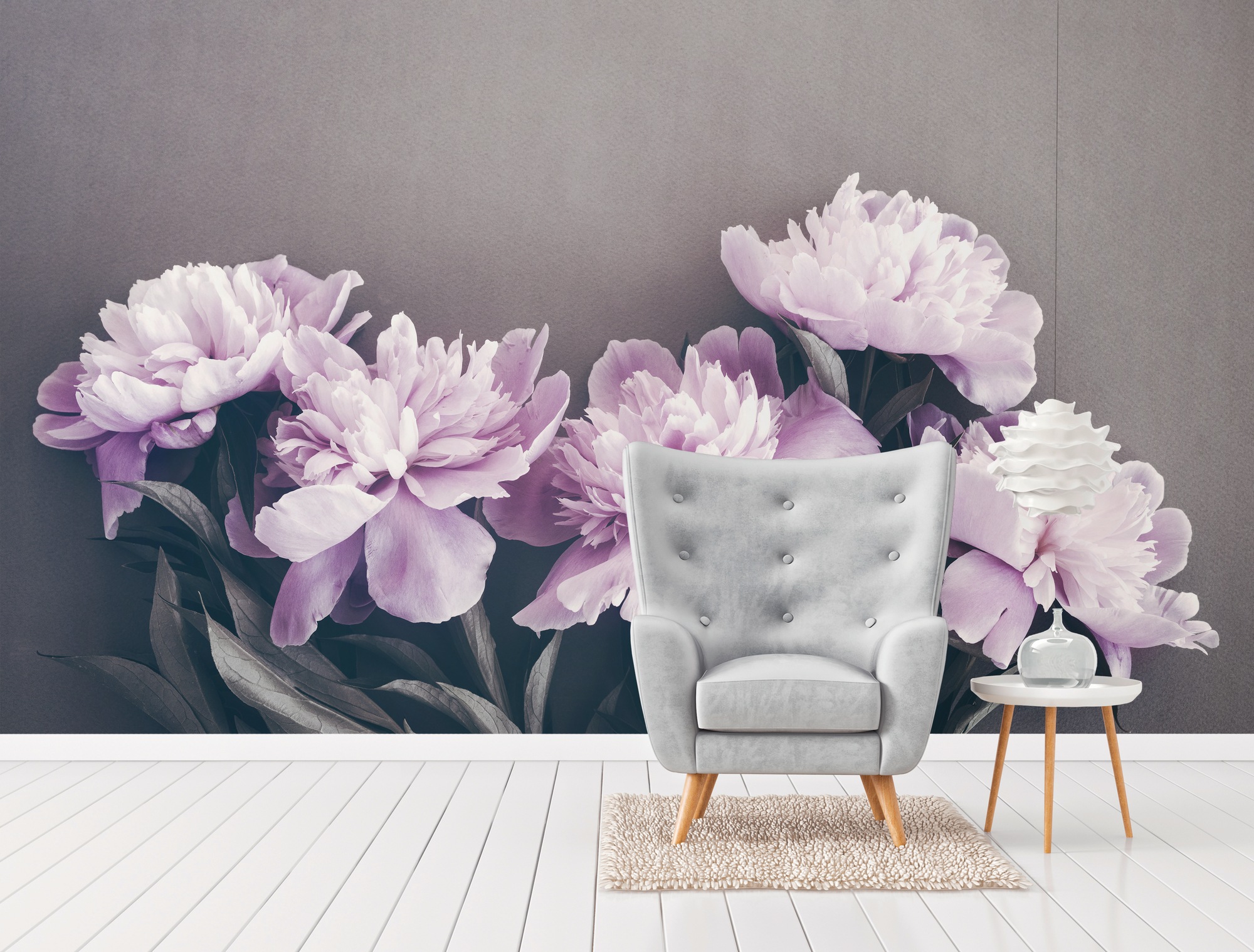 A.S. Création Vliestapete "Pfingstrosen Fototapete Flieder Grau Blumendesign" Matt Strukturiert