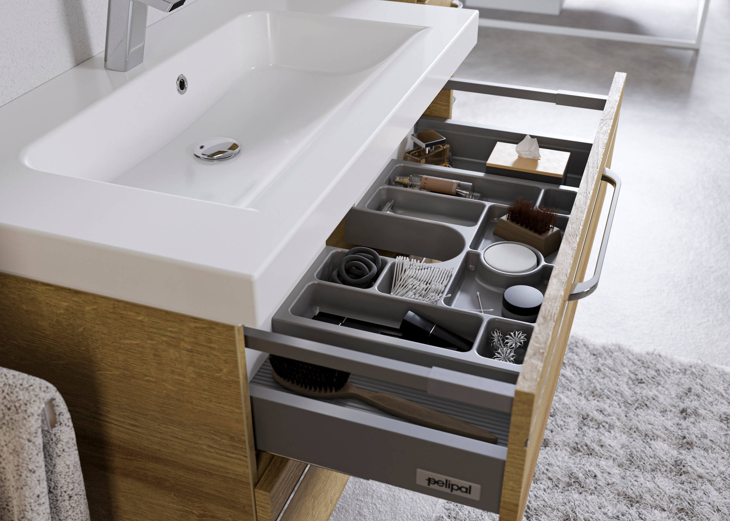 Saphir Badmöbel-Set »Balto Sprint 4-teilig, Mineralmarmor-Waschtisch mit LED-Spiegelschrank«, (5 St.), Midischrank und Unterschrank, inkl Türdämpfer, 5 Türen, 5 Schubladen