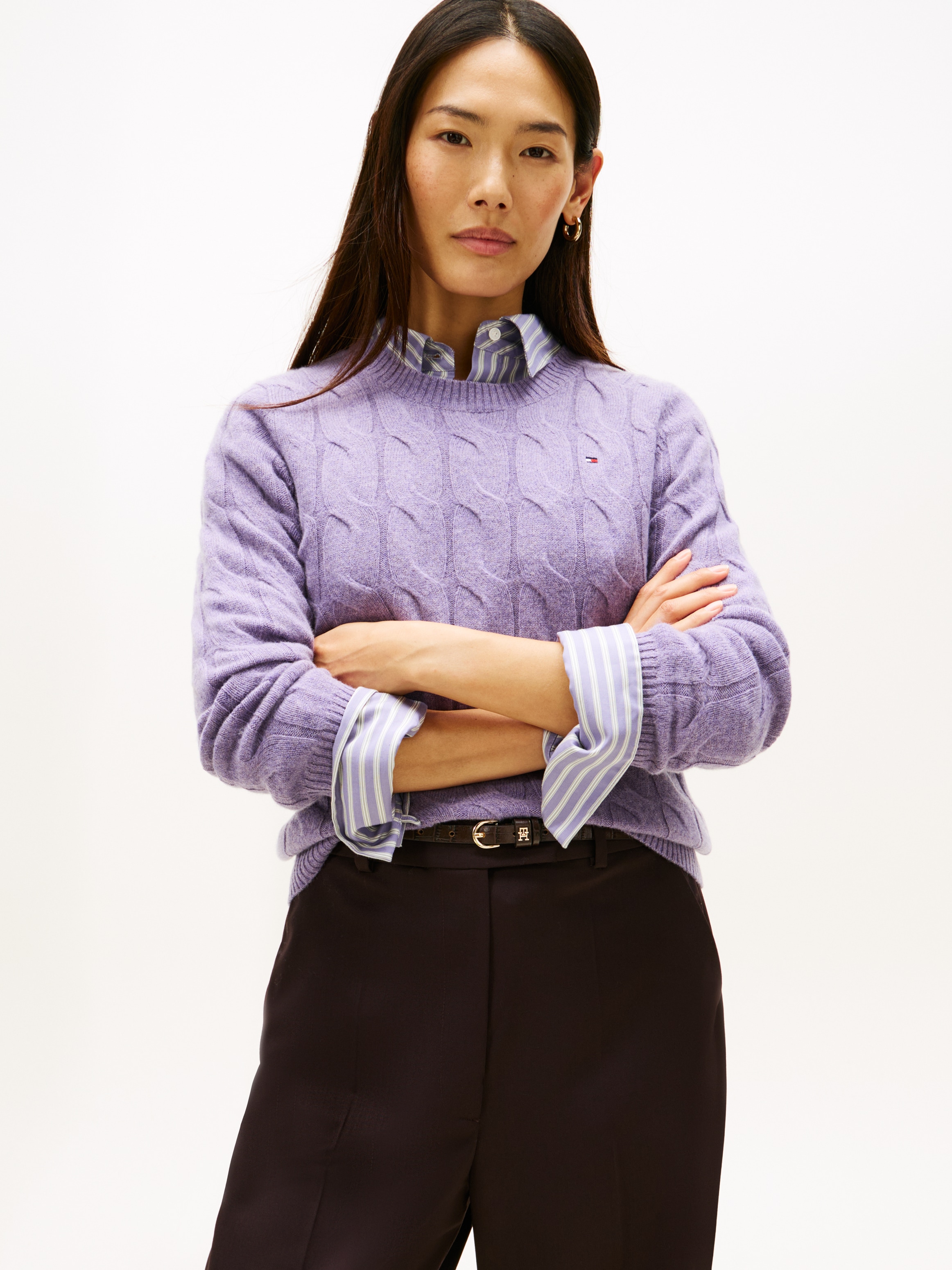 Tommy Hilfiger Strickpullover "SOFT WOOL CABLE C-NK" Wolle, mit Zopfmuster günstig online kaufen