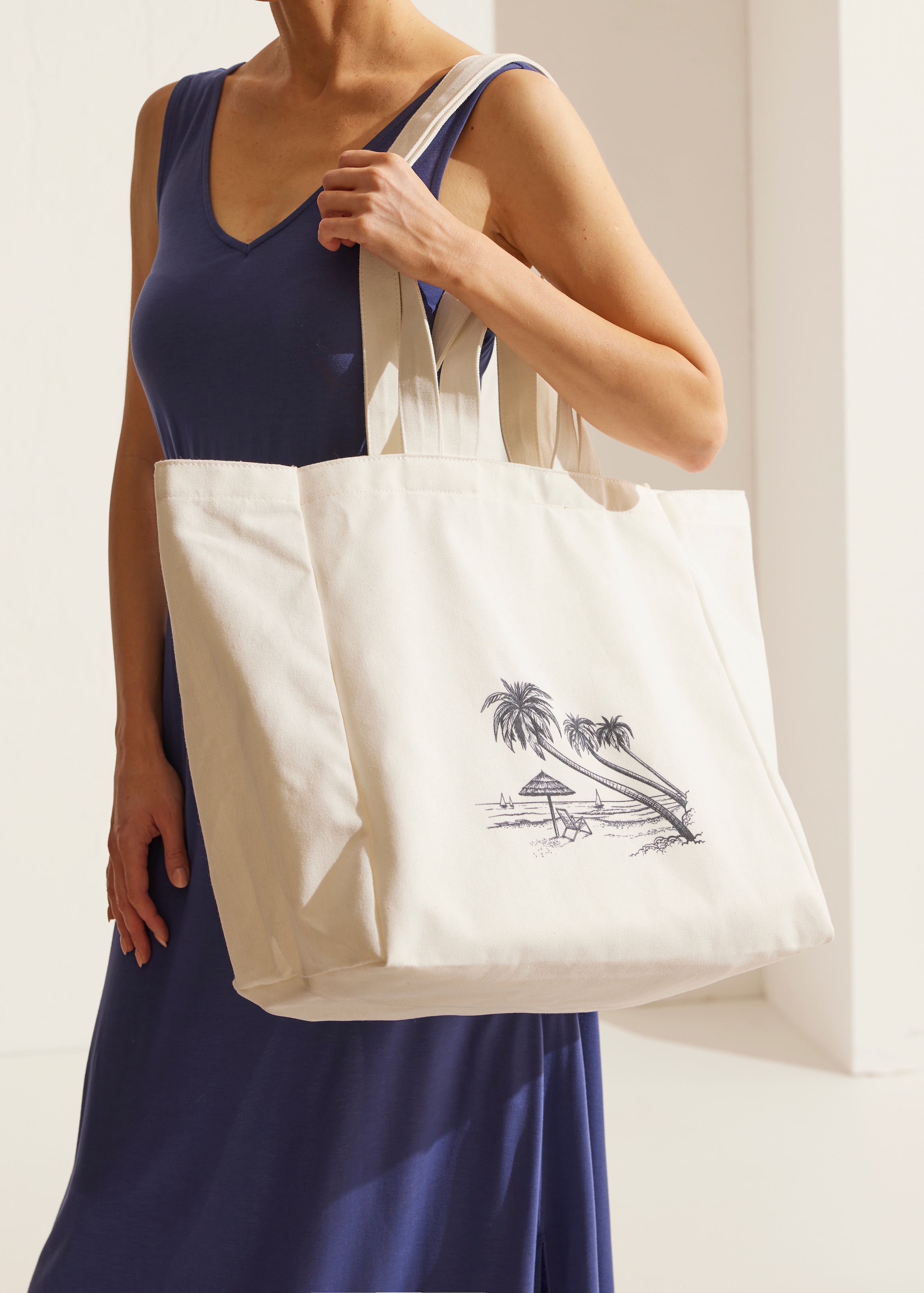 Vivance Shopper »Strandtasche«, Sommertasche, Schultertasche mit Palmenmotiv VEGAN