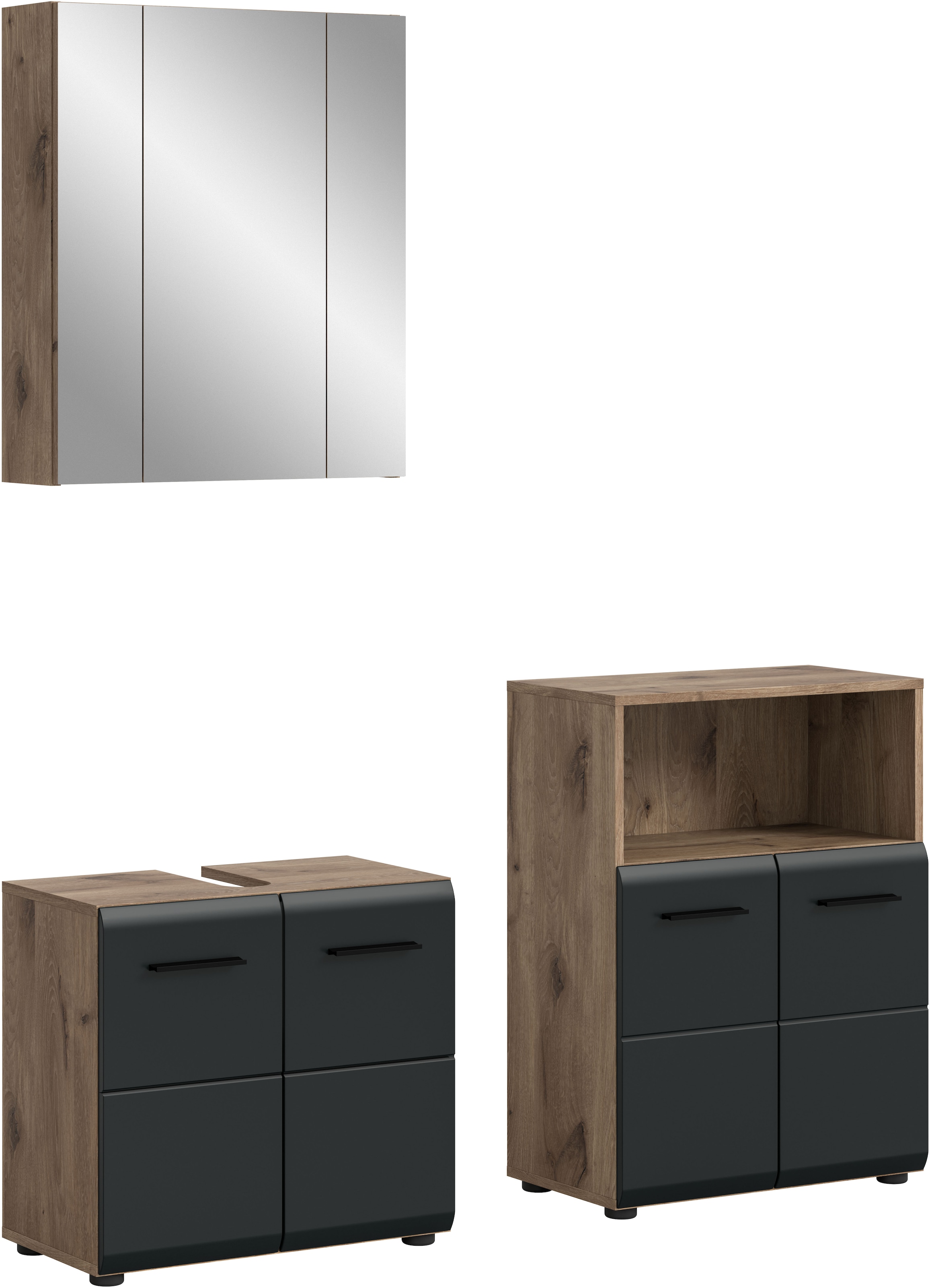 welltime Badmöbel-Set "FLORENZ, 3-teilige Badkombination, hochwertige MDF-Front" Set, best. aus: Waschbeckenunterschrank, Spiegelschrank, Midischrank breit, 3 Stk. tlg.