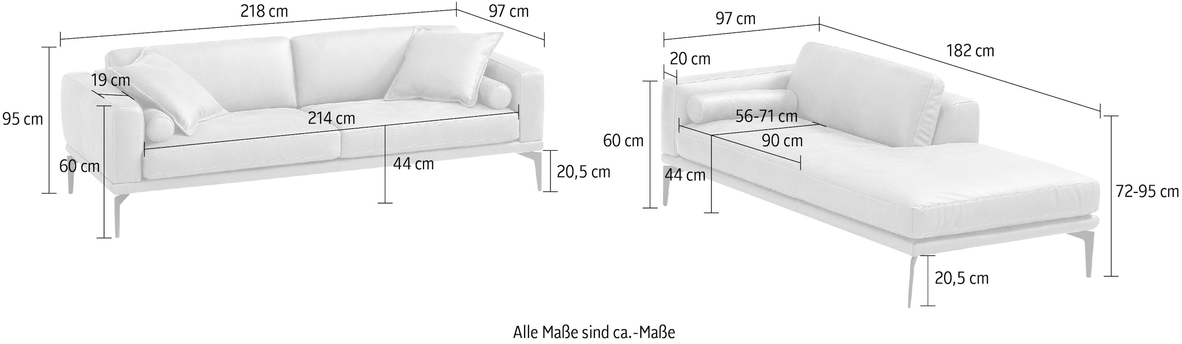 Egoitaliano Polstergarnitur »Masu«, Höhe der Rückenkissen und Sitztiefe verstellbar, 3 Rollkissen