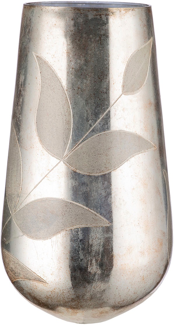 GILDE Tischvase "Bosque, Dekovase", (1 St.), Vase aus Glas, mit Blattmotiv, Höhe ca. 46 cm