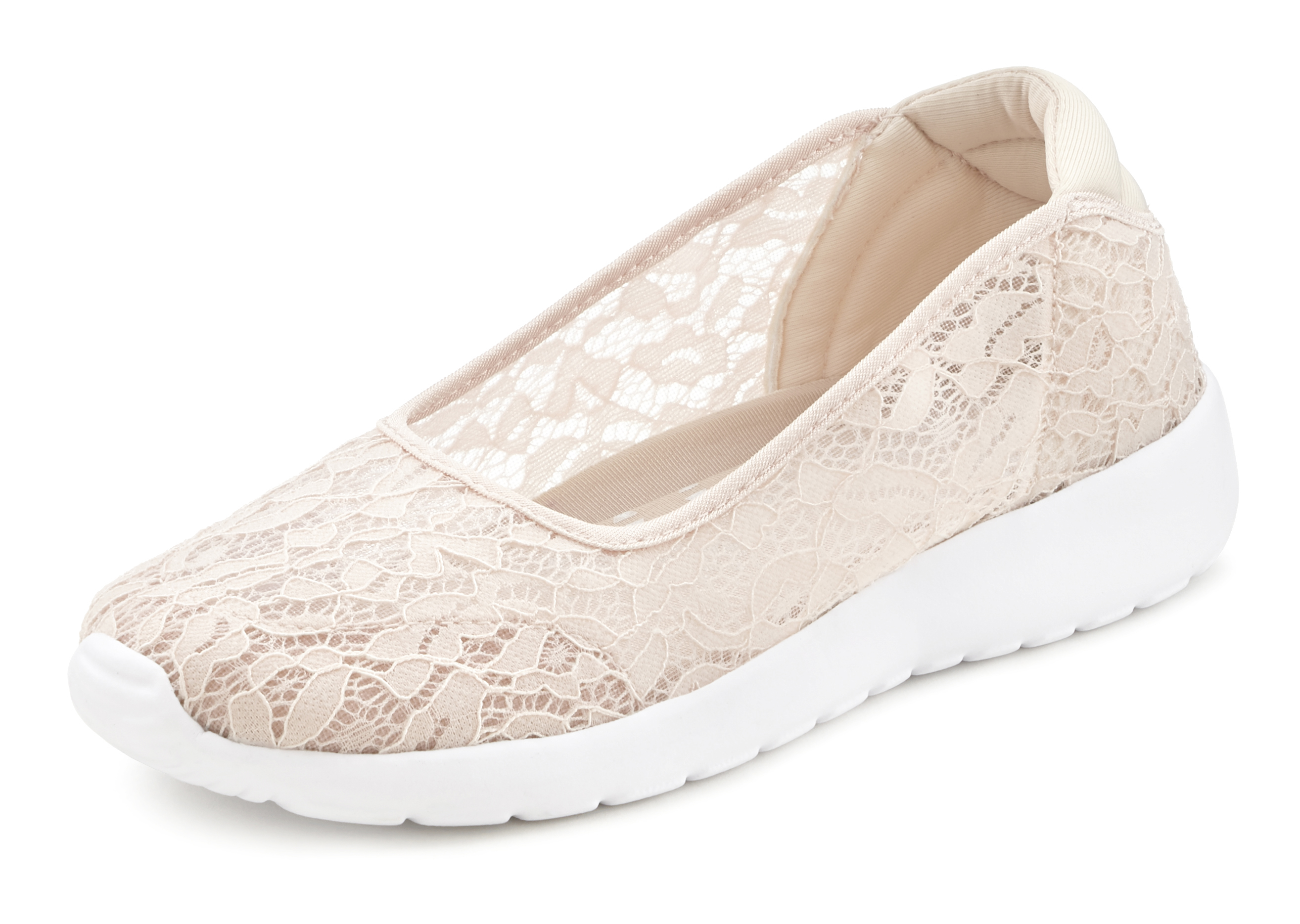 Sneaker Ballerinas, Slipper ultraleicht mit modischem Spitzeneinsatz VEGAN