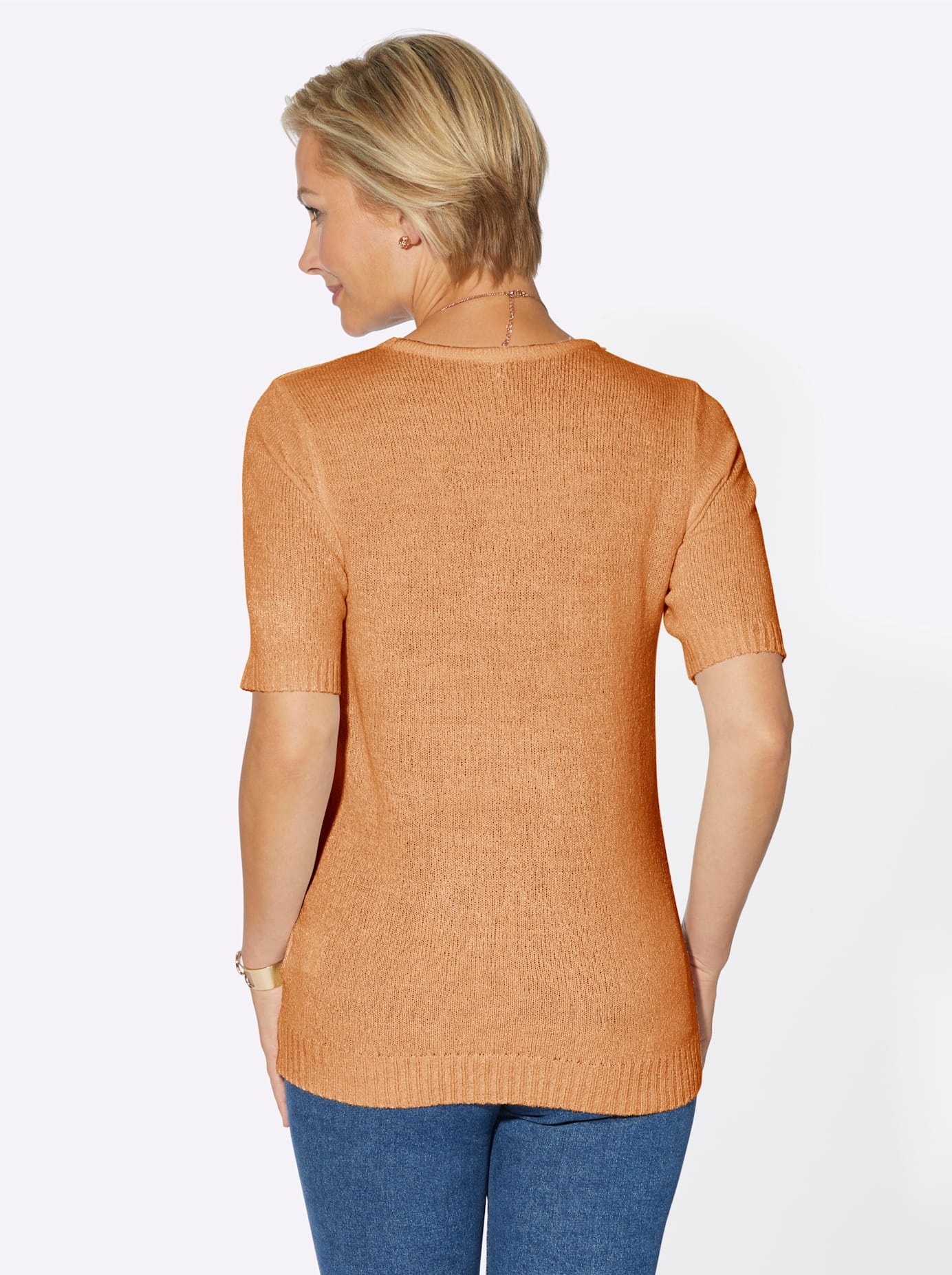 Rundhalspullover CLASSIC BASICS "Pullover", Damen, Gr. 46, rot (apricot), 100% Polyacryl, unifarben, figurumspielend, Pullover Rundhalspullover 2