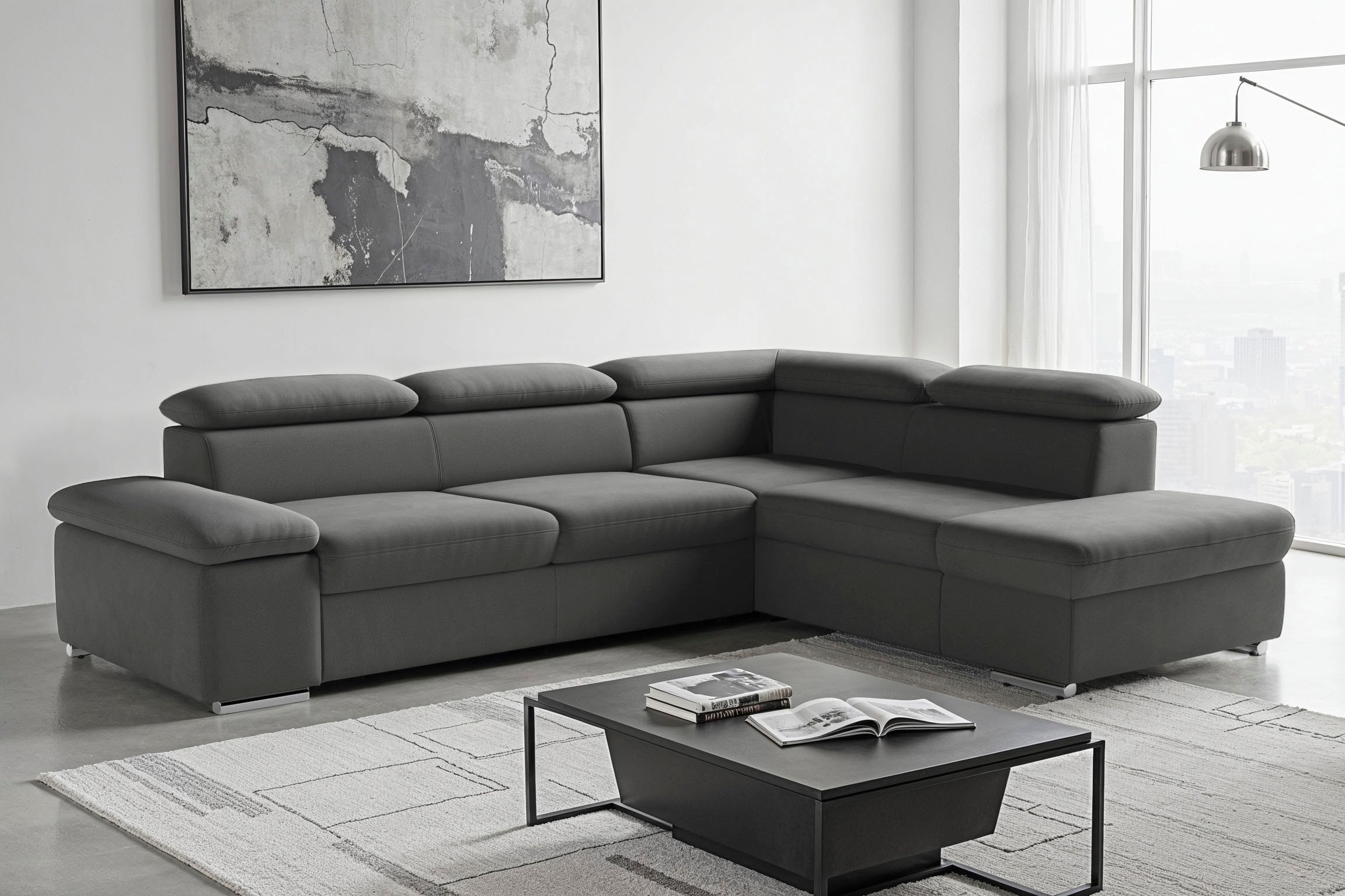 sit&more Ecksofa "Valantine L-Form, B: 272 cm, Armteilverstellung, Kopfteilverstellung" mit Schlaffunktion, Komfortsofa, modern