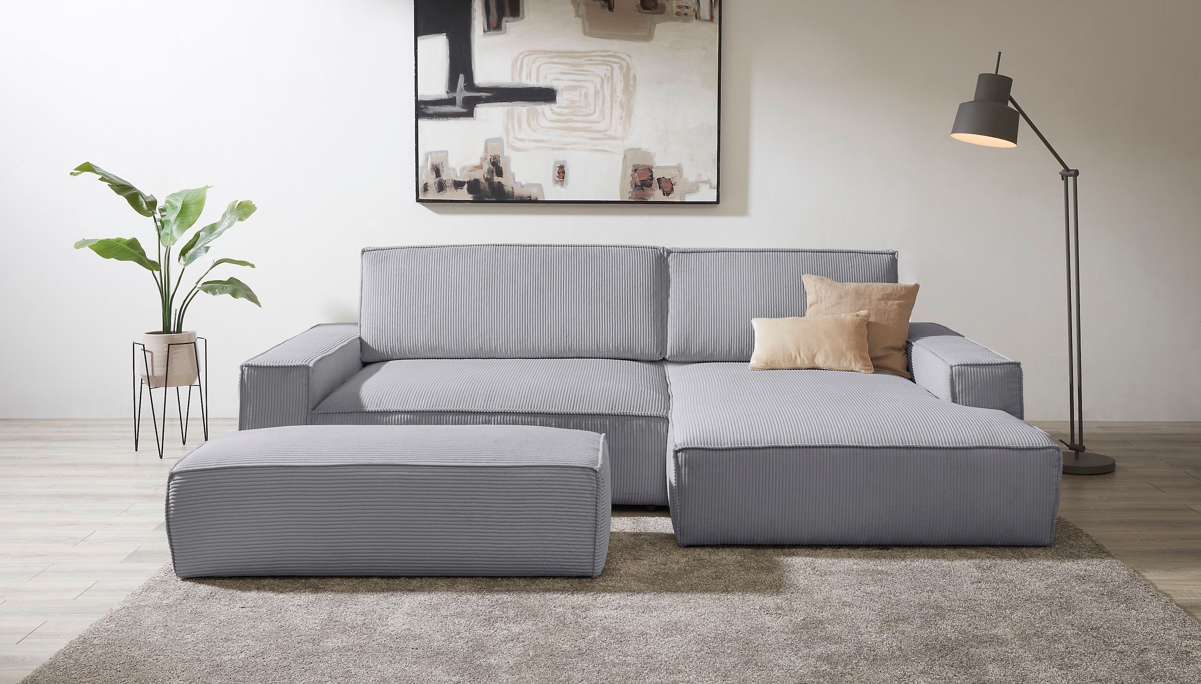 OTTO home Polsterecke "SHERWOOD XXL tief, L-Form, Schlaffunktion, Bigsofa, Cord, Leinenoptik" stellbar zum Schlafsofa (Krokodilverbinder), Cord, Leinenoptik