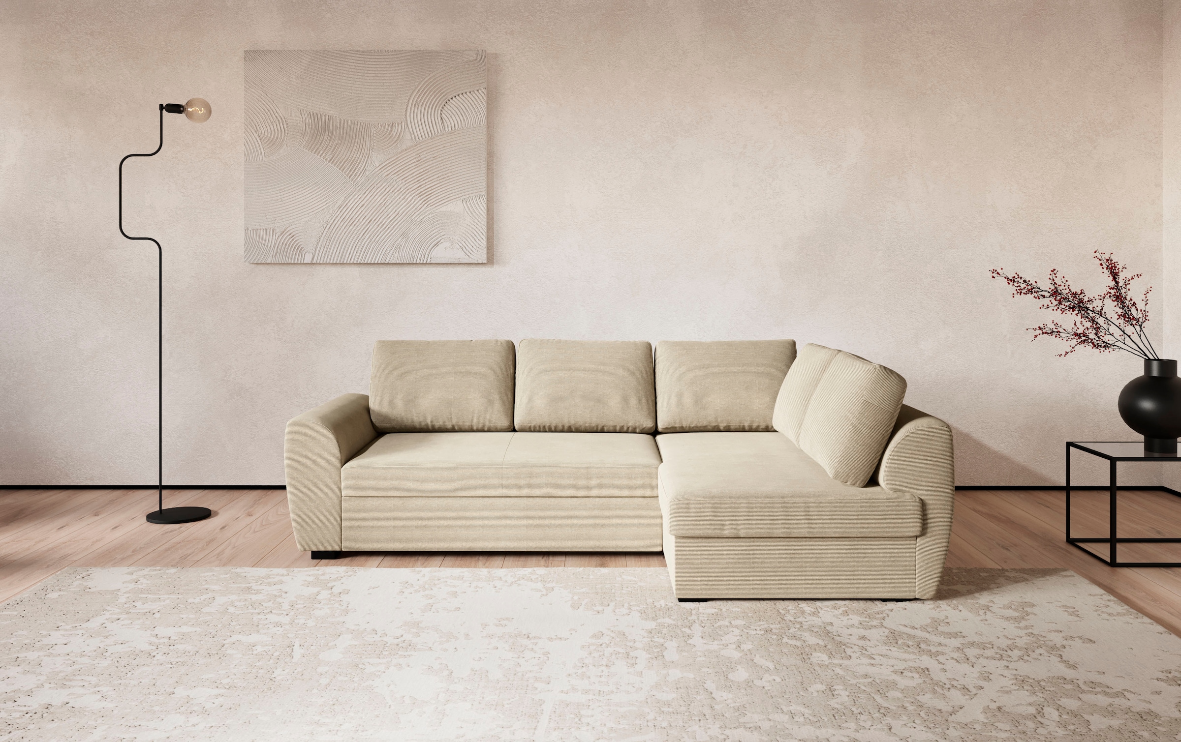 COTTA Ecksofa "Drift L-Form mit Ottomane, B: 253 cm" optional auch mit Schlaffunktion, Wellenunterfederung