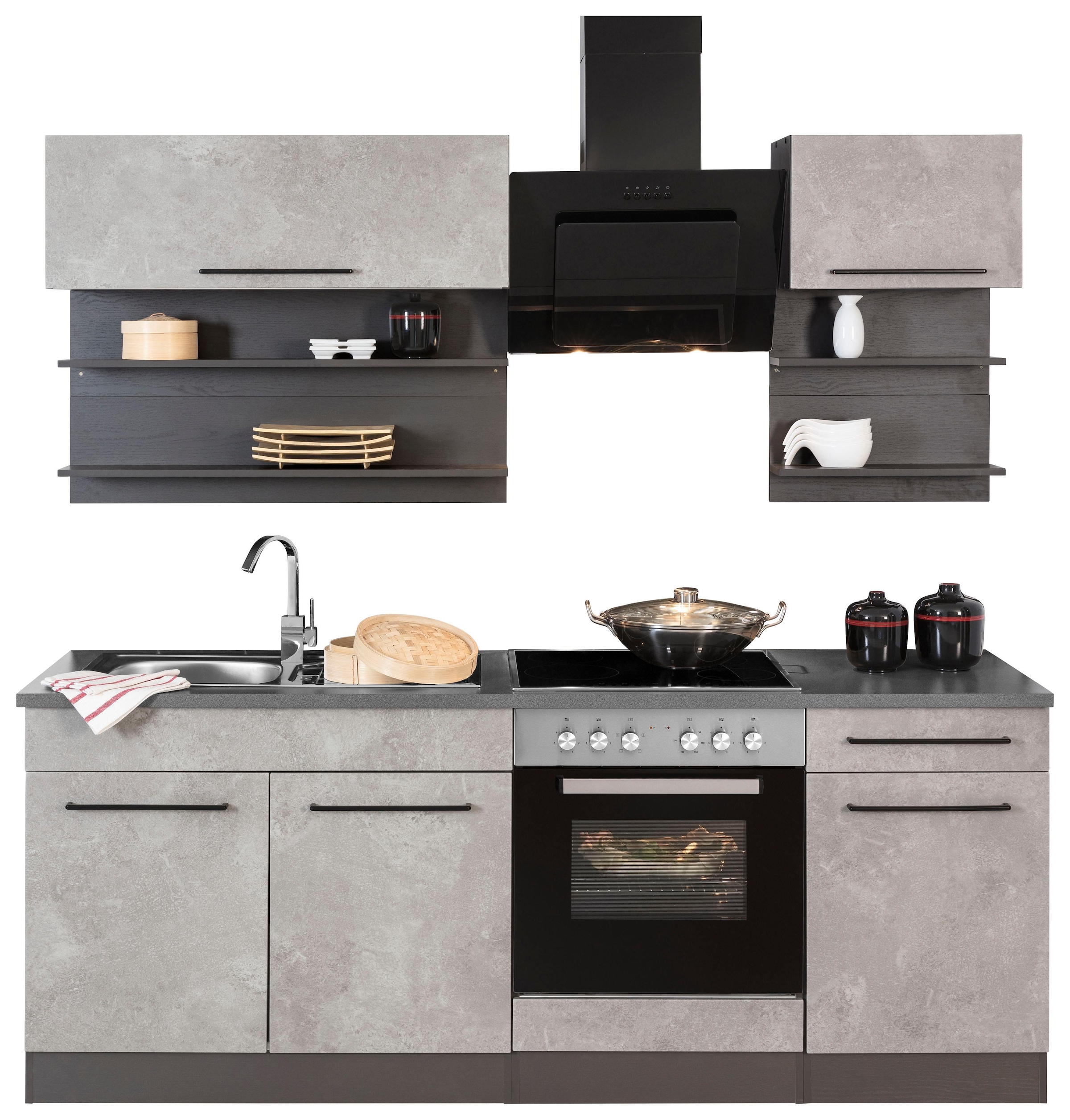 Küchenzeile »Tulsa«, Breite 210 cm, schwarze Metallgriffe, hochwertige MDF Fronten