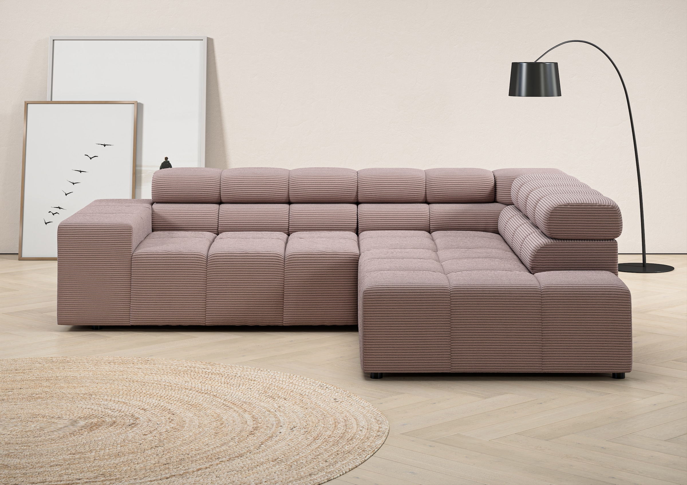 Home affaire Ecksofa "Ancona, Ecksofa, incl. Kopfteilverstellung, Breite 249 cm, L-Form" wahlweise motorische Sitztiefenverstellung, B/T(H: 249/215/70 cm