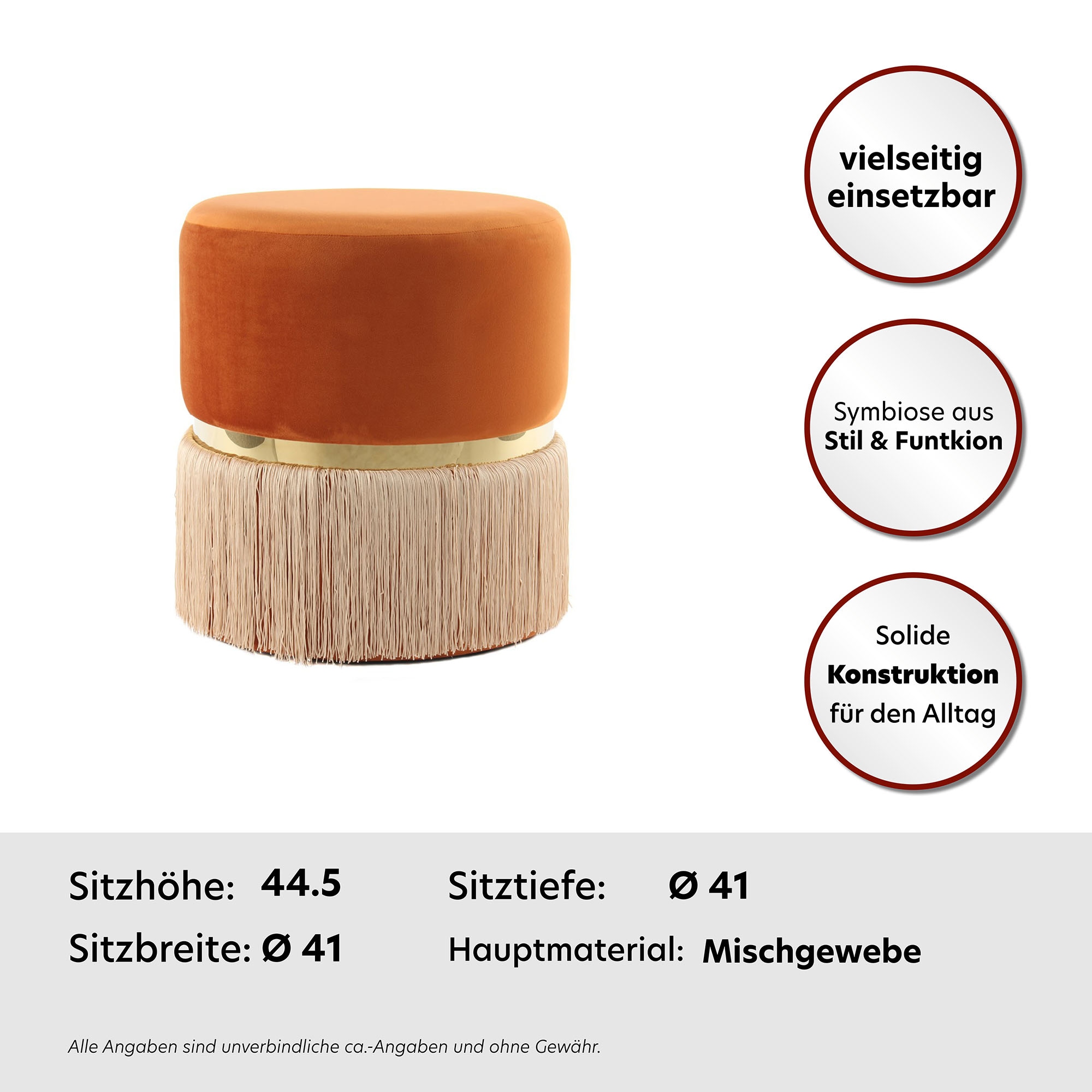 Kayoom Sitzhocker »Hocker Rebecca 825, Sitzpouf in runder Form,mit samtigem Bezug«, (1 St.), pflegeleicht, modern, vielseitig verwendbar, Sitzfläche gepolstert