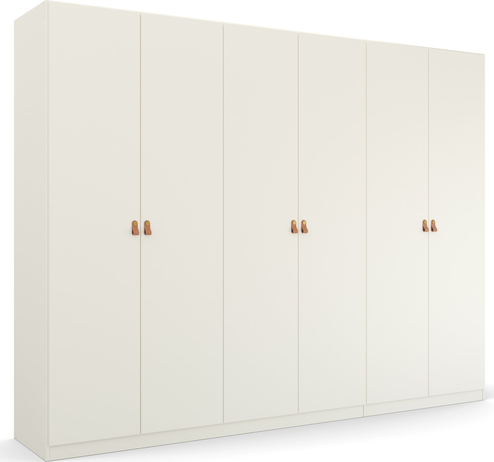 rauch Drehtürenschrank "Kleiderschrank Schrank Garderobe Ankleide HOMEY BY QUADRA SPIN" Breiten: 181/226/271 cm, Höhe 210 cm, mit Grifflaschen aus weichem, cognacbraunem Leder