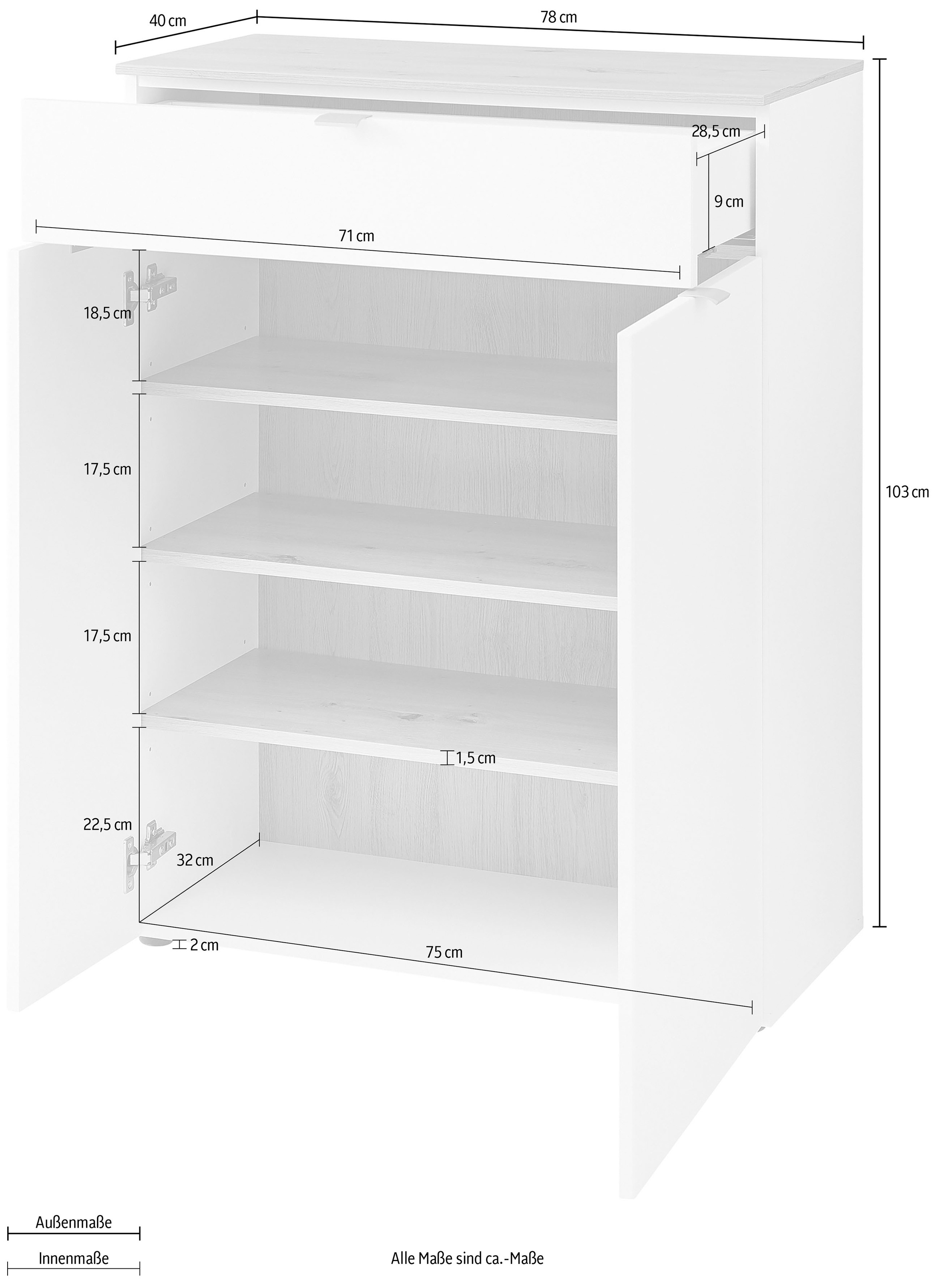 Innostyle Schuhschrank »Bari Schuhschrank mit Schubkasten, BxHxT 78x103x38 cm«, (1 St.), 2 türig, 1 Schübkasten, 4 Fächer, Softclose, ABS Kantenschutz