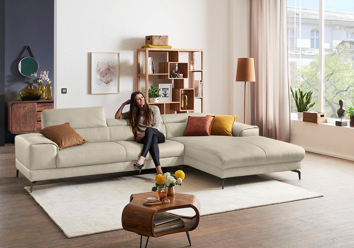 W.SCHILLIG Ecksofa »piedroo, Designsofa mit tollem Sitzkomfort, bequem und elegant, L-Form«, Kopfteilverstellung, wahlweise mit Sitztiefenverstellung, Breite 343cm
