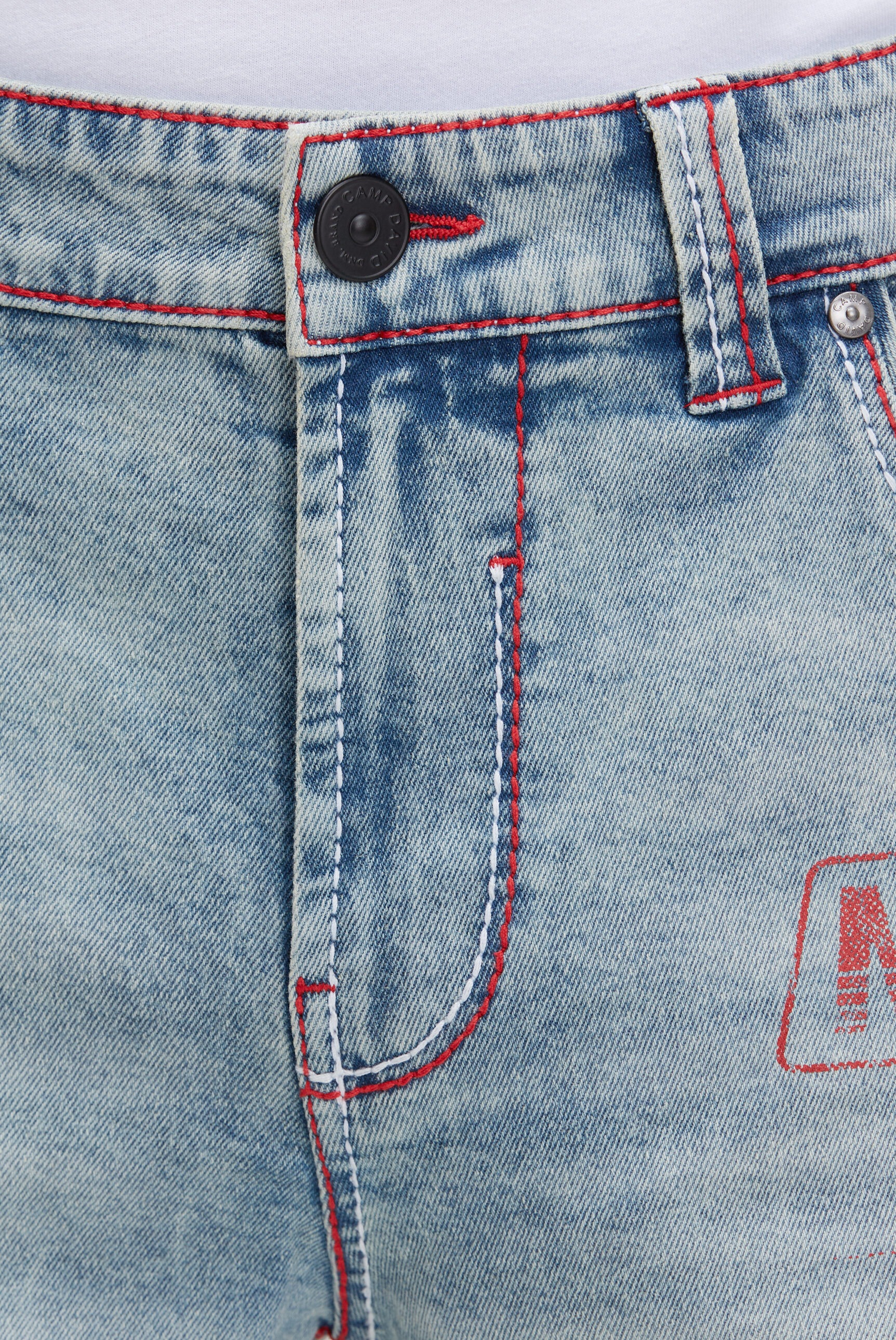 Camp David Damen Jeansshorts Grau Blau Print 29 3