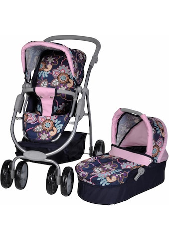 Kombi-Puppenwagen »Coco - Blau/Rosa/Blumen«, 2-in-1