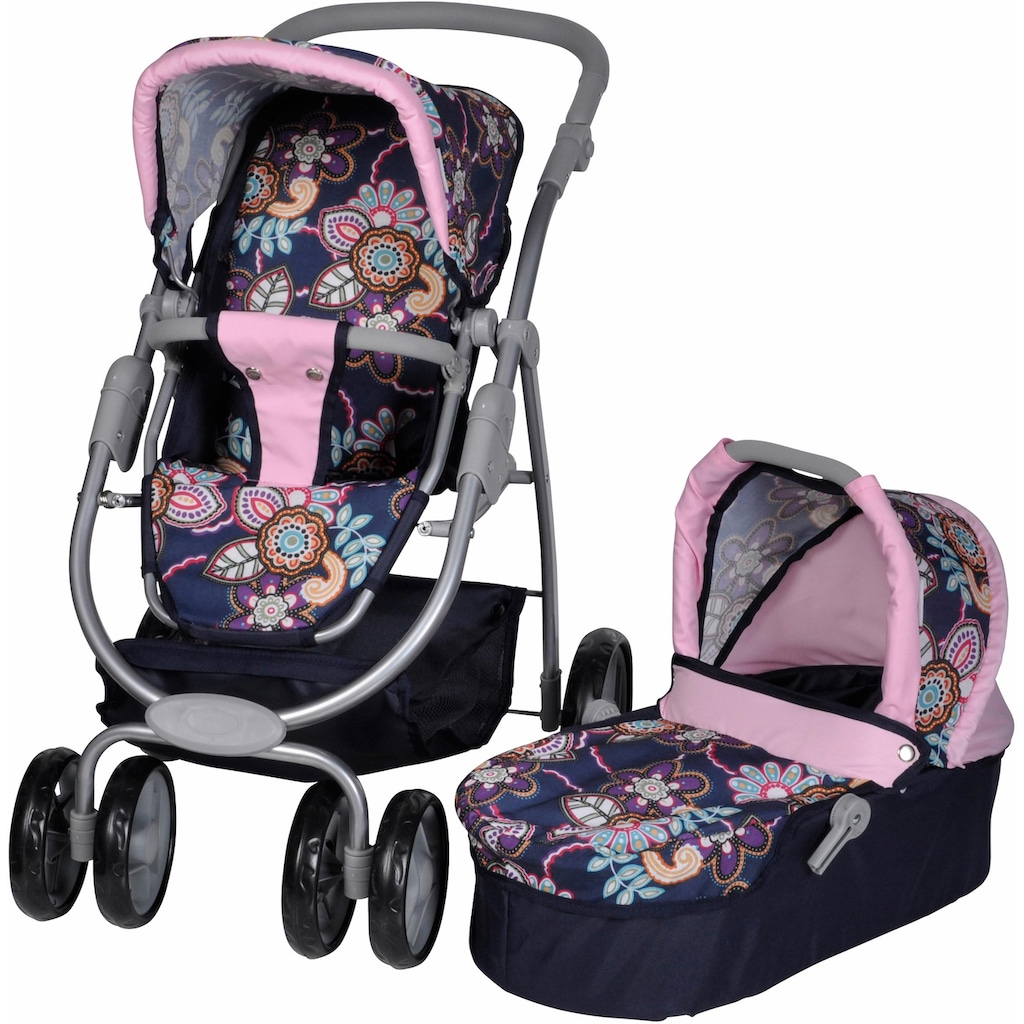 Knorrtoys® Kombi-Puppenwagen »Coco - Blau/Rosa/Blumen«, 2-in-1