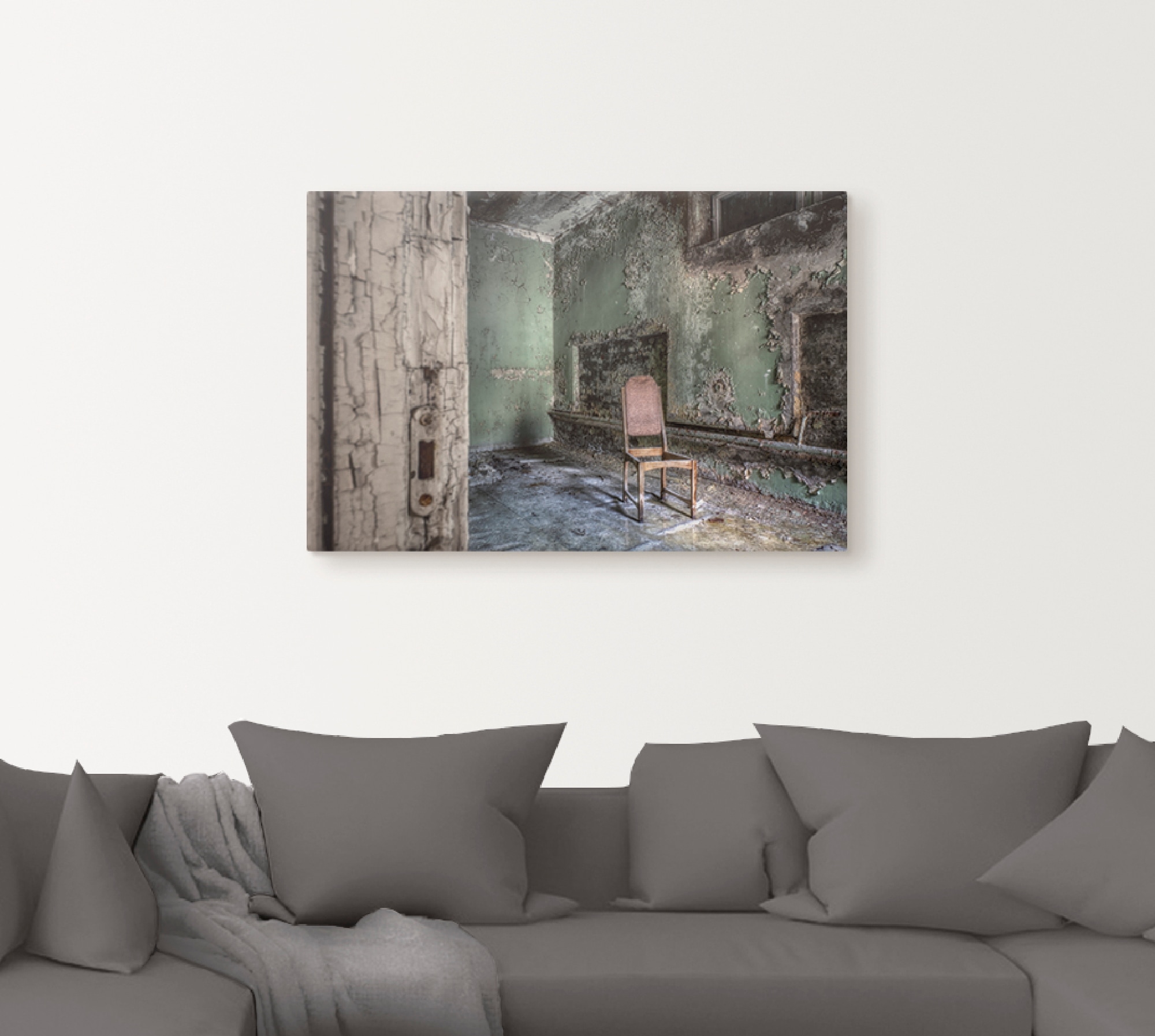 Artland Wandbild »Lost Place - einsamer Stuhl«, Fenster & Türen, (1 St.), als Alubild, Outdoorbild, Leinwandbild, Poster, Wandaufkleber