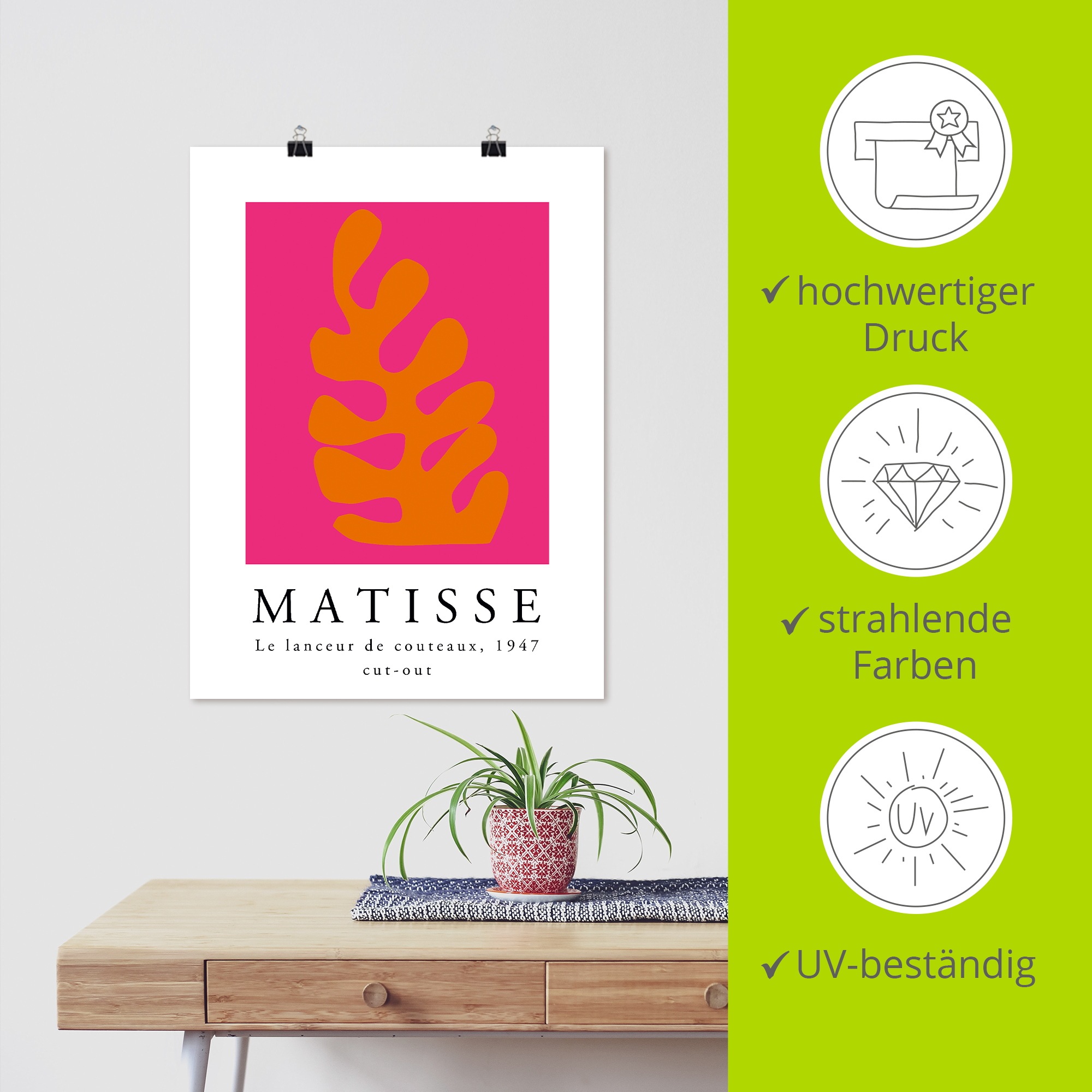 Artland Wandbild »Matisse der Messerwerfer - orange« Muster 1 Stk. tlg. als Alubild, Leinwandbild, Poster, Wandaufkleber in verschied. Größen