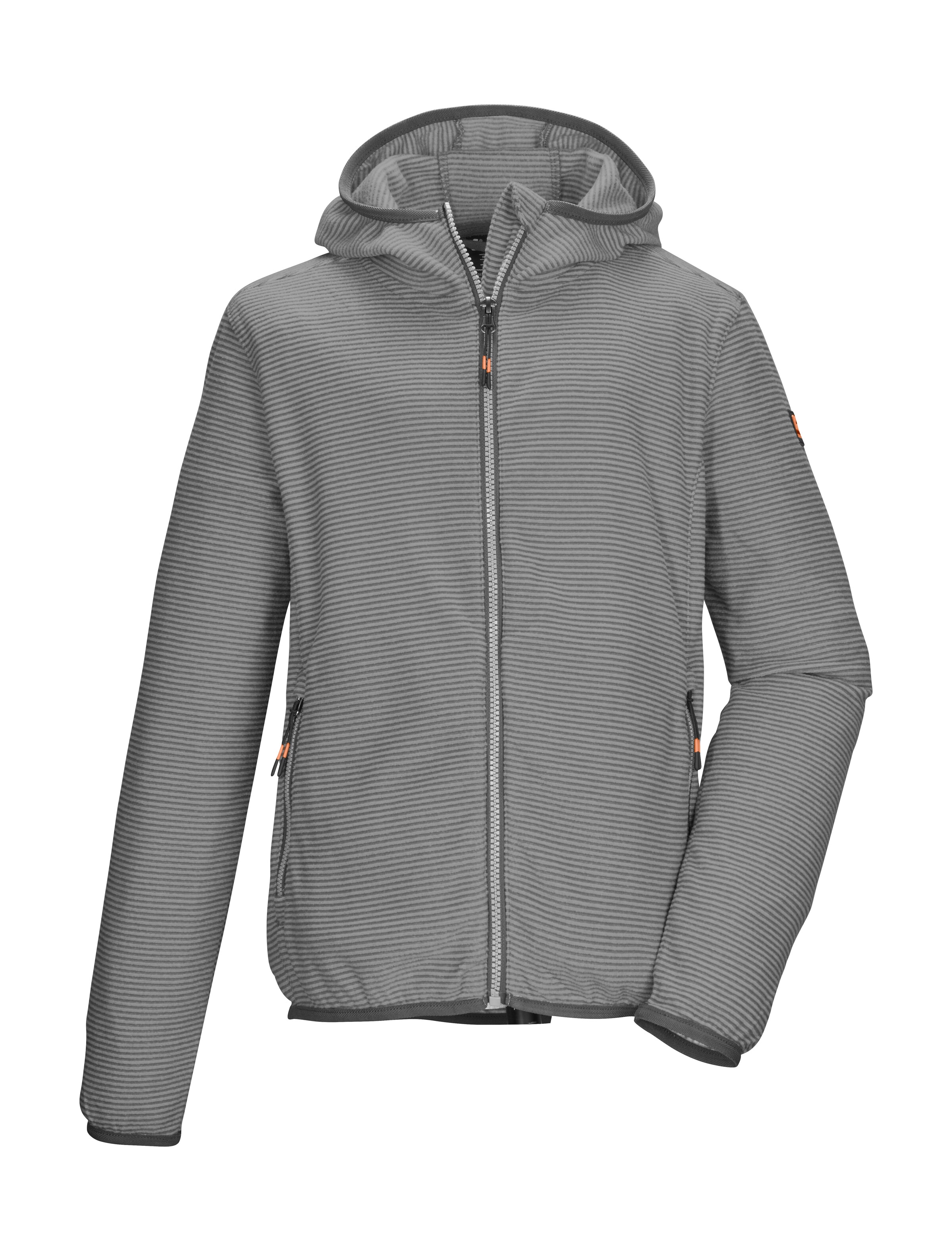 Fleecejacke KILLTEC "KOW 246 BYS FLC JCKT", Jungen, Gr. 128, anthrazit, Obermaterial: 100% Polyester, Jacken Fleecejacke, Gestreifte Kinder Fleecejacke mit Kapuze, Kinnschutz und Taschen