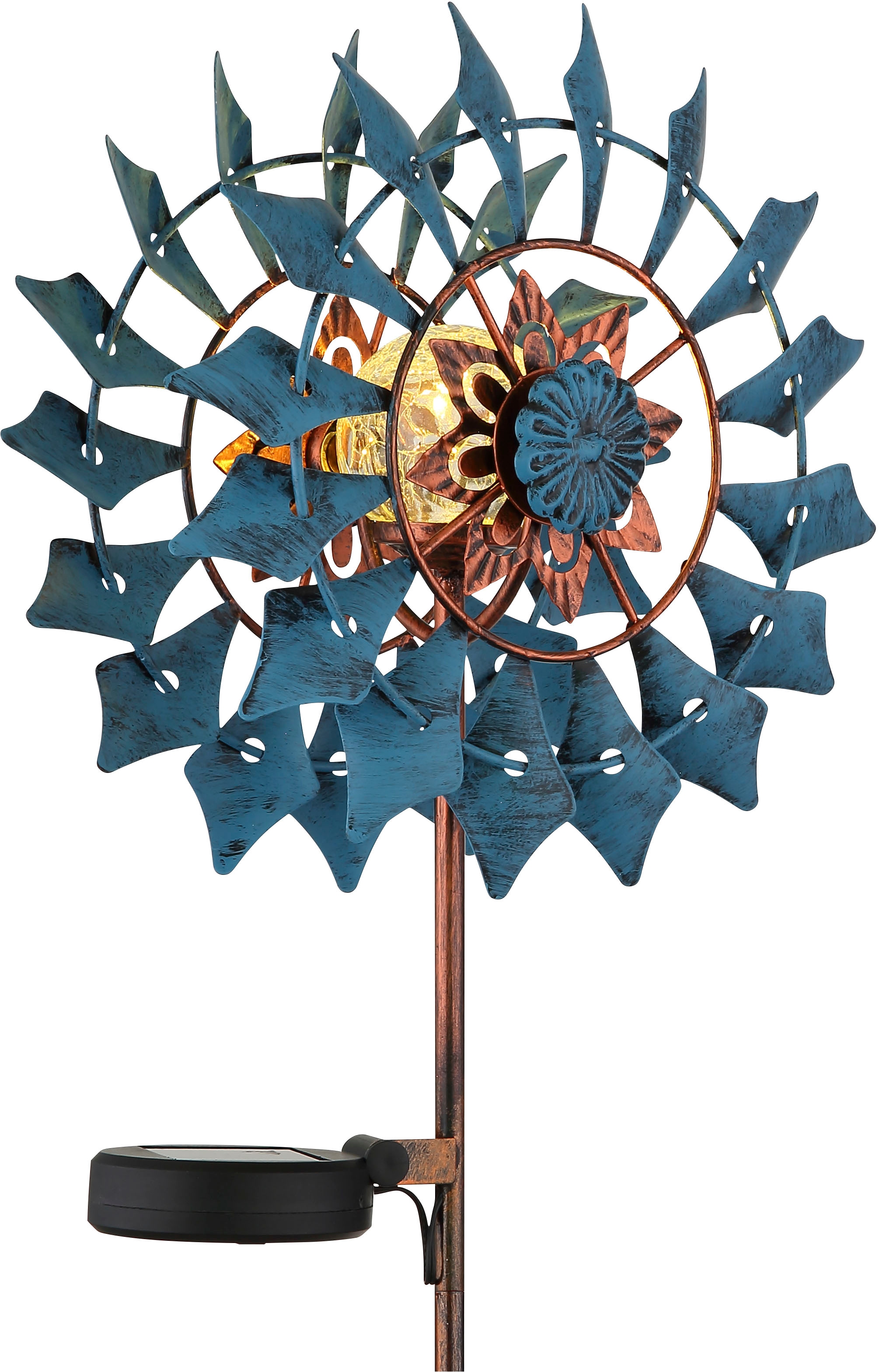 GLOBO LIGHTING LED Solarleuchte »SOLARLEUCHTE METALL GOLDFARBEN PATINIERT, 1XLED« LED-Modul 1 Stk. Warmweiß