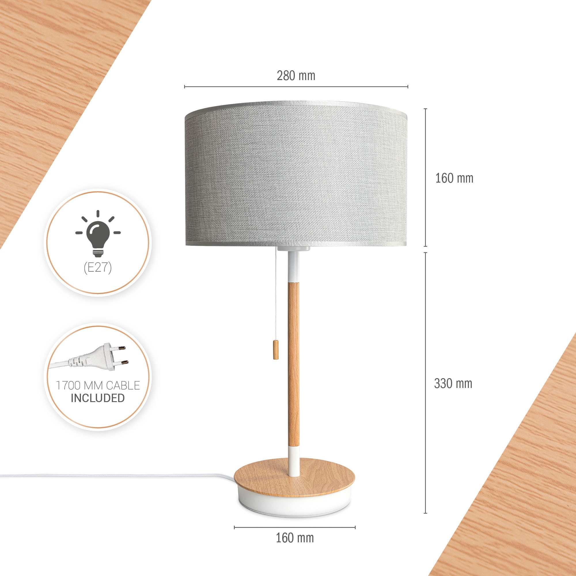 Paco Home Tischleuchte »EK CA UNI COLOR« E27 Nacht Mit Schalter Stofflampe Vintage Skandinavisch