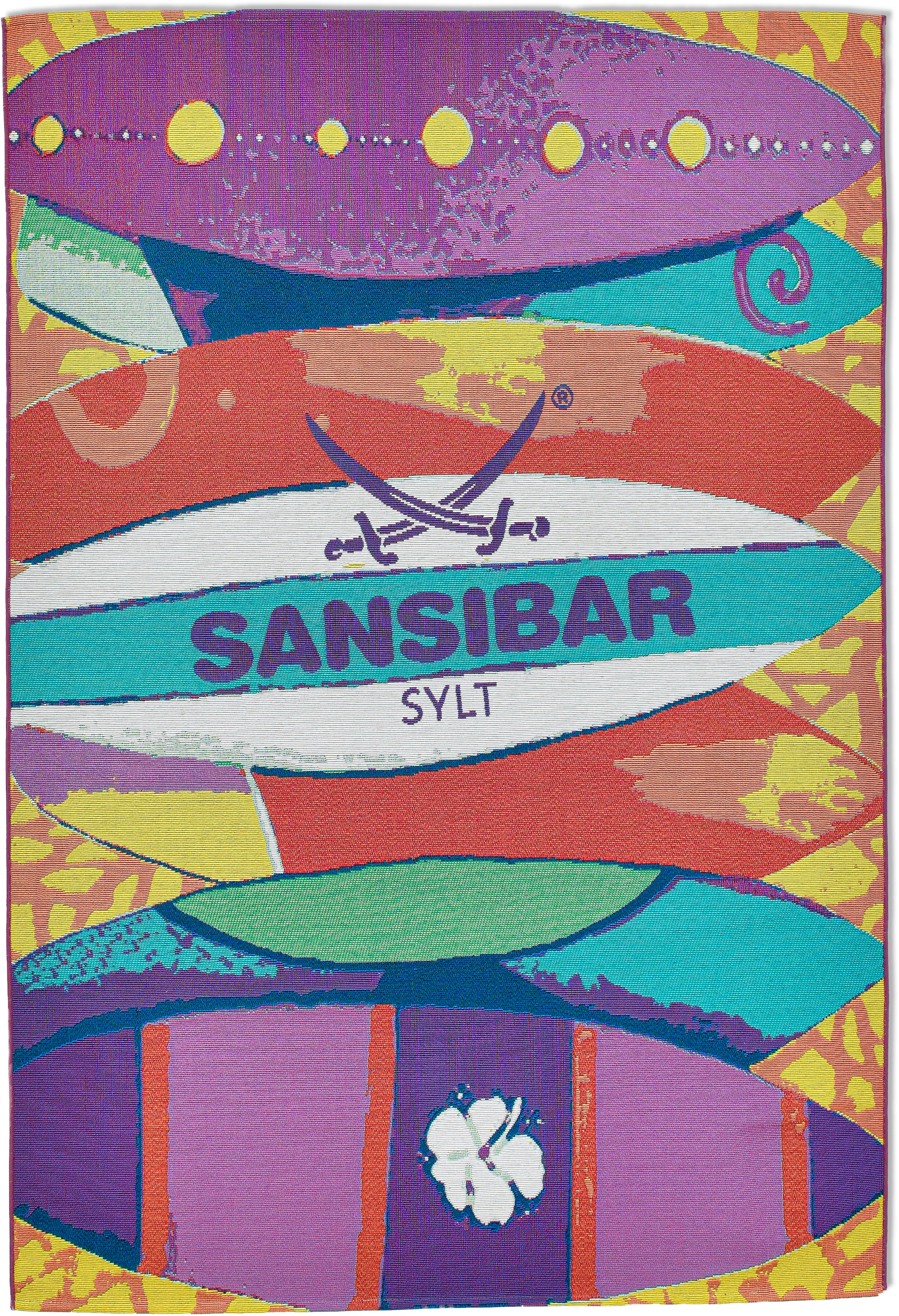 Sansibar Teppich »Rantum Beach SA-020«, rechteckig, Design, modernes geeignet Outdoor Motiv Flachgewebe, Surfbretter, bestellen | BAUR