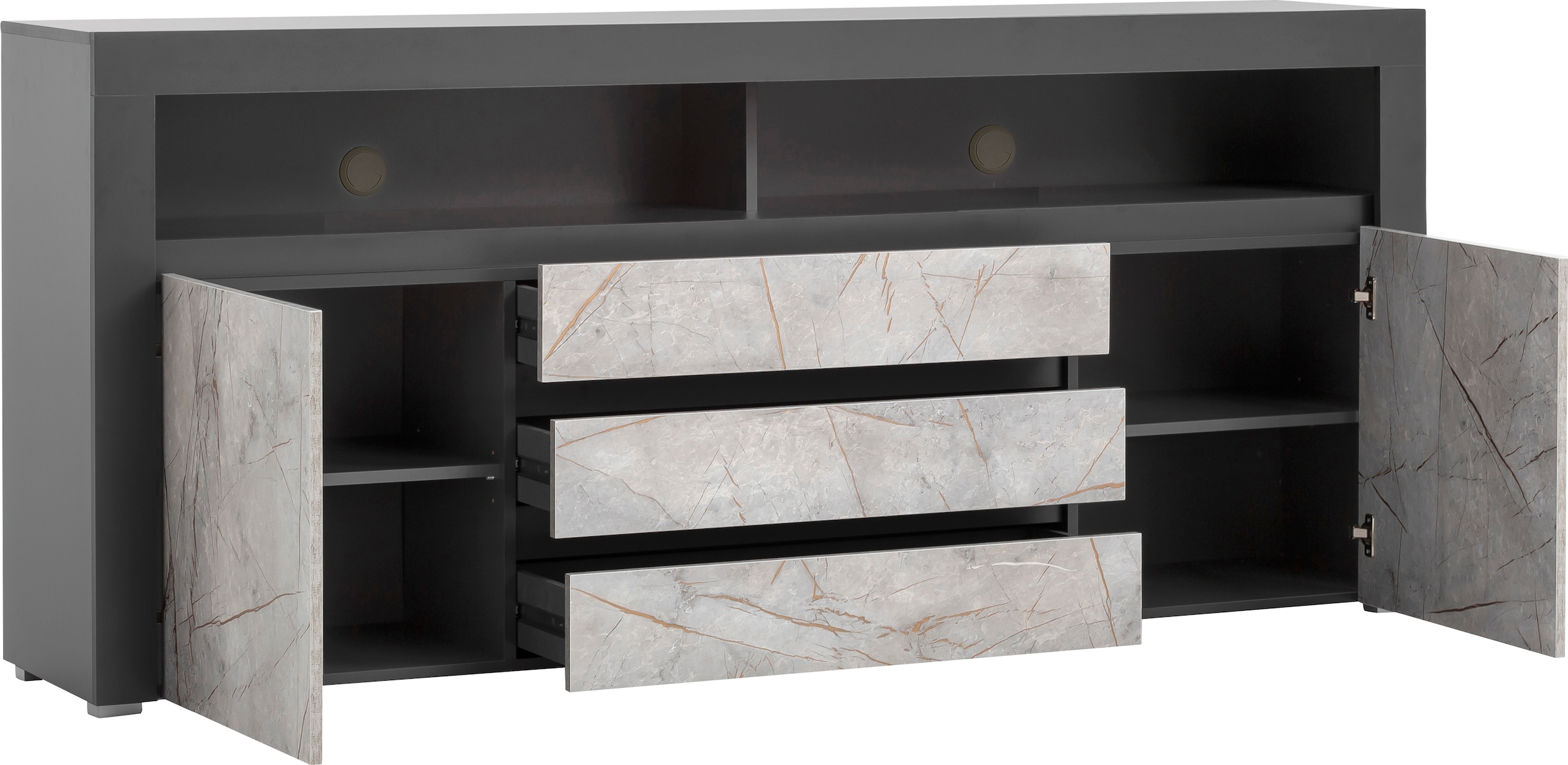 Home affaire Sideboard »Stone Marble«, mit einem edlen Marmor-Optik Dekor,  Breite 200 cm | BAUR | Vitrinenschränke