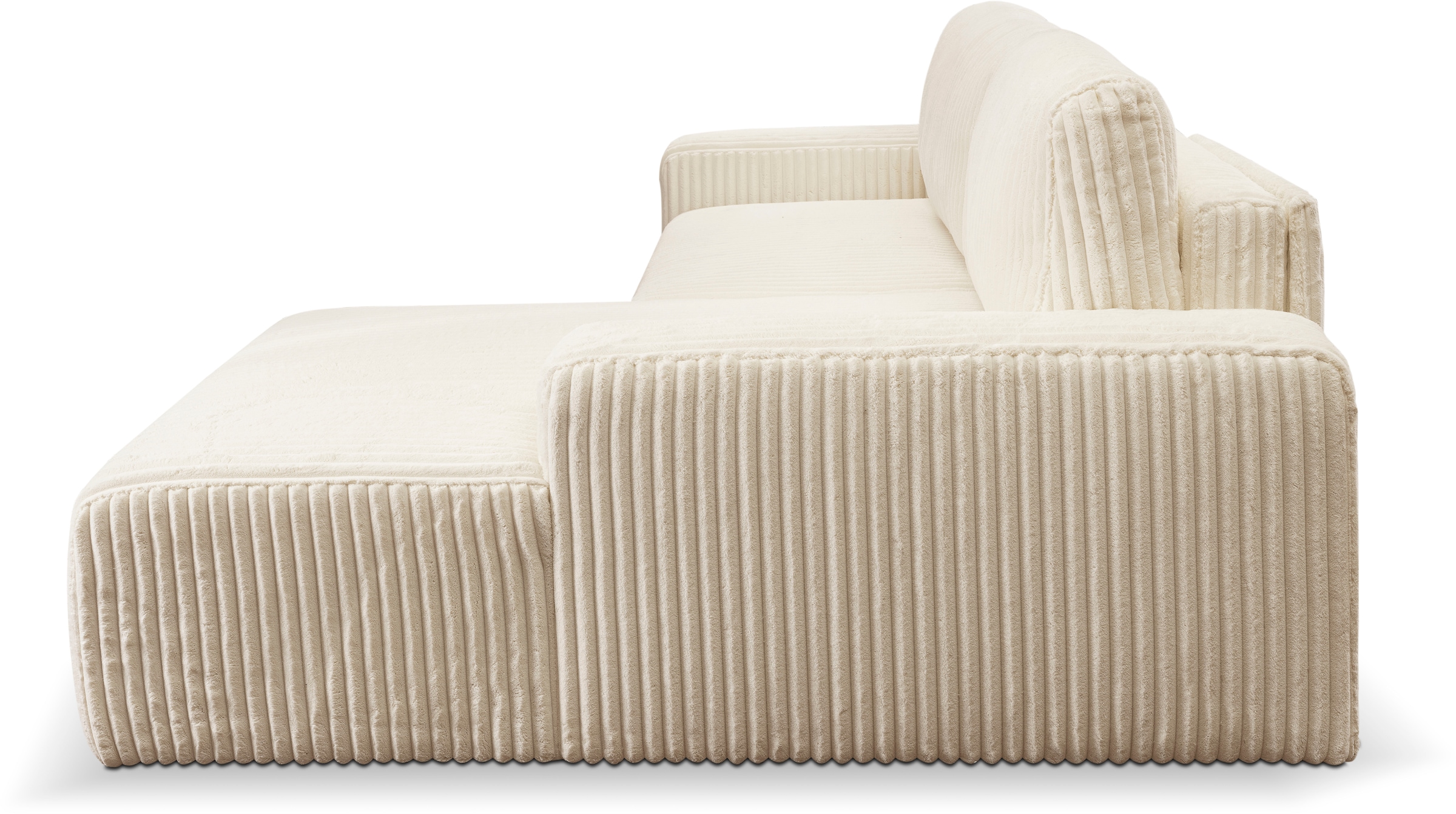 WERK2 Ecksofa »Rotterdam-L, kuschelweicher Cord oder Breitcord, L-Form, Breite 267 cm«, Design Ecksofa mit Schlaffunktion & Bettkasten, Breitcord, Creme