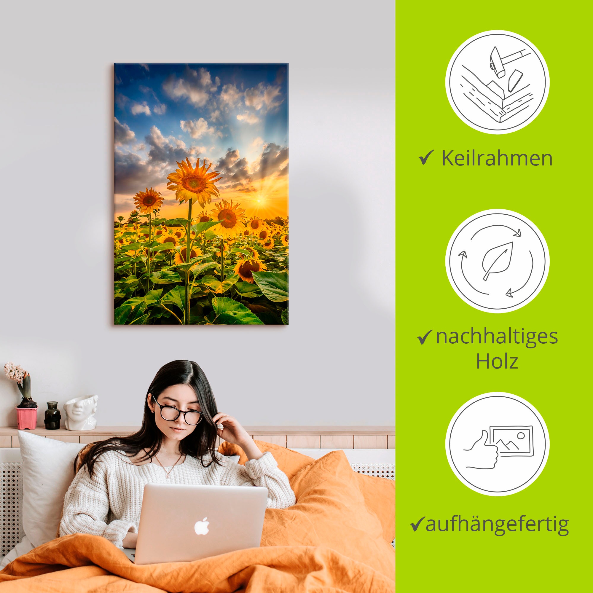 Artland Wandbild »Sonnenblumen im Sonnenuntergang«, Blumenbilder, (1 St.), als Leinwandbild, Poster in verschied. Größen