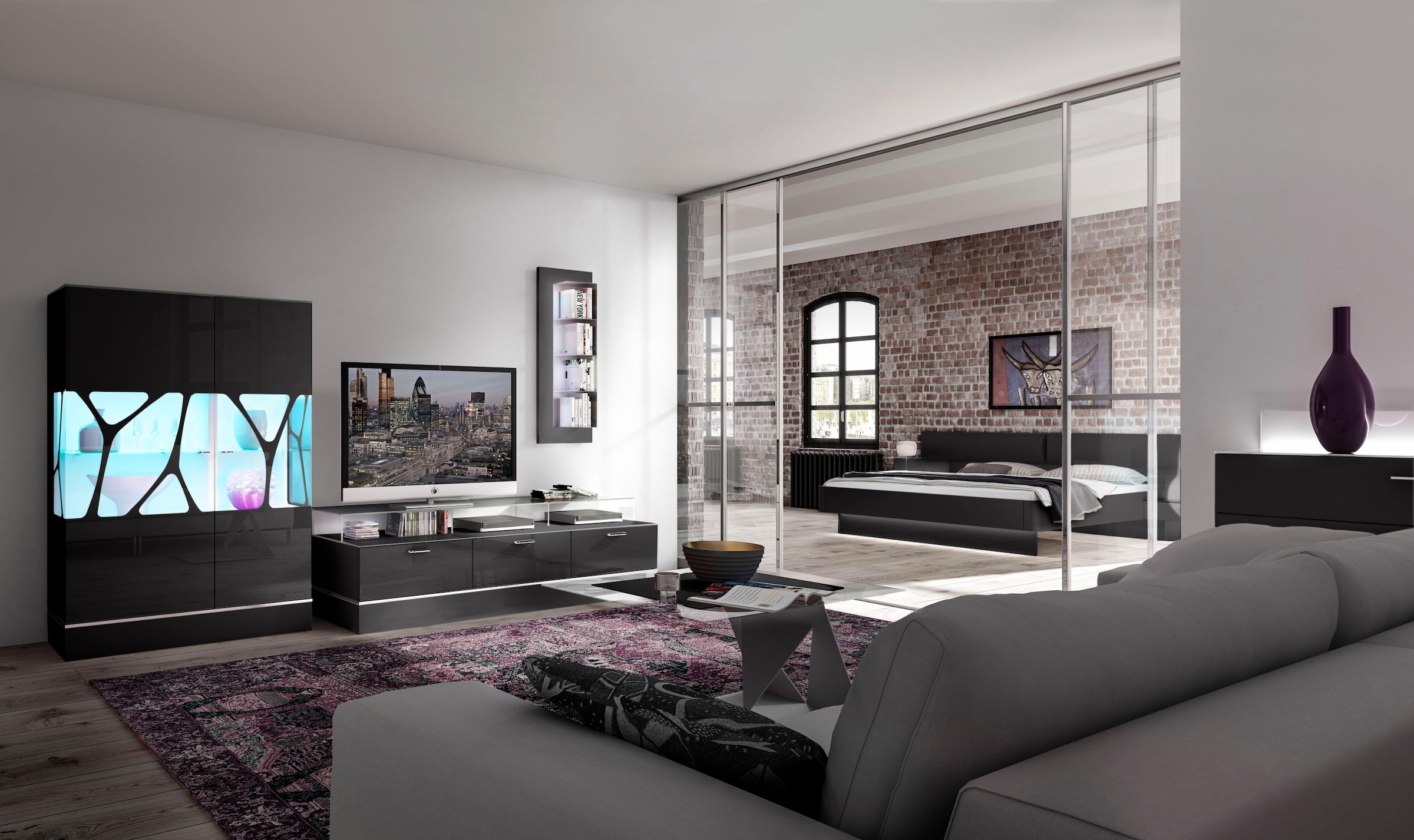 LEONARDO TV-Bank »CUBE«, für die Lowboards, mit 3 Glasfächern, Breite 189 cm