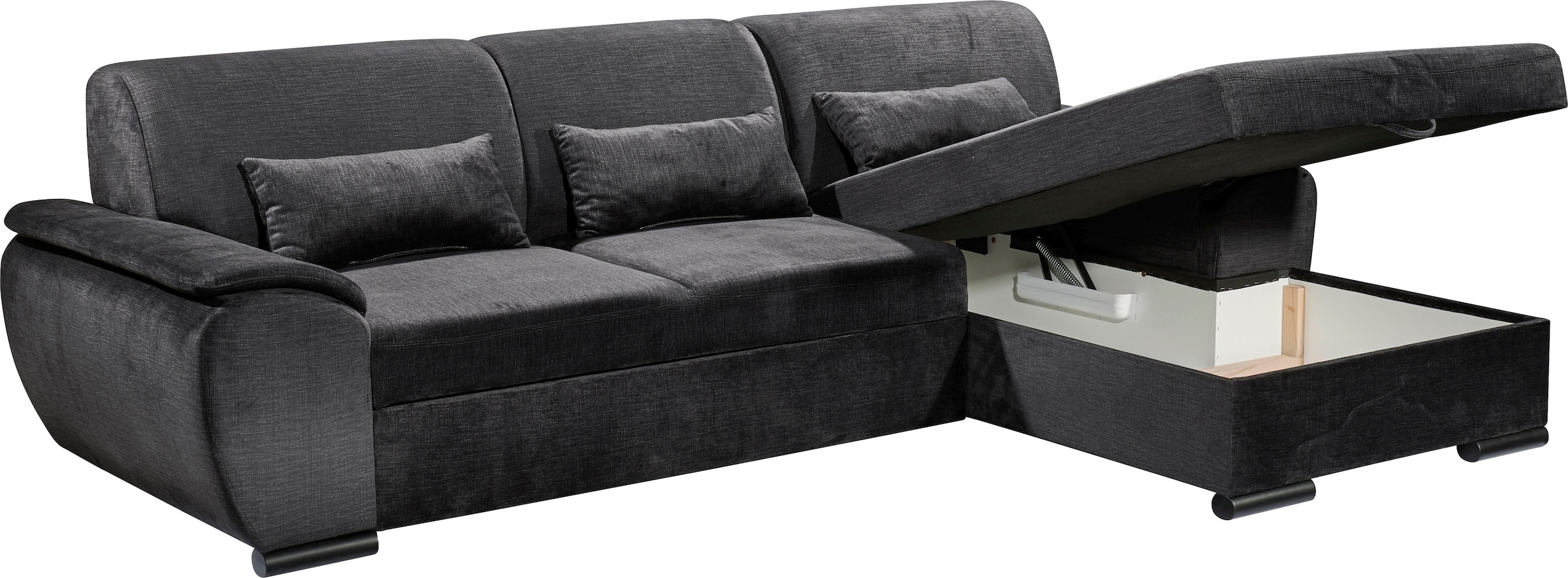 ED EXCITING DESIGN Ecksofa »Tampa L-Form«, mit Bettfunktion, Bettkasten & 3 Nierenkissen