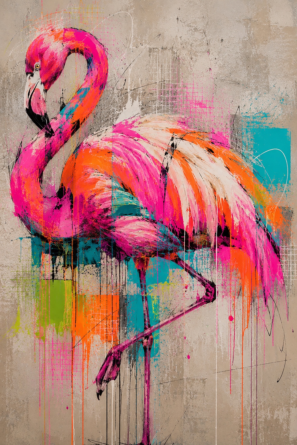 queence Acrylglasbild »Urban Art Bunter Flamingo« Abstrakt | Flamingos | Tiere 1 Stk. tlg. Wandbild Wohnzimmerdeko buntes Tiermotiv Abstrakte Kunst