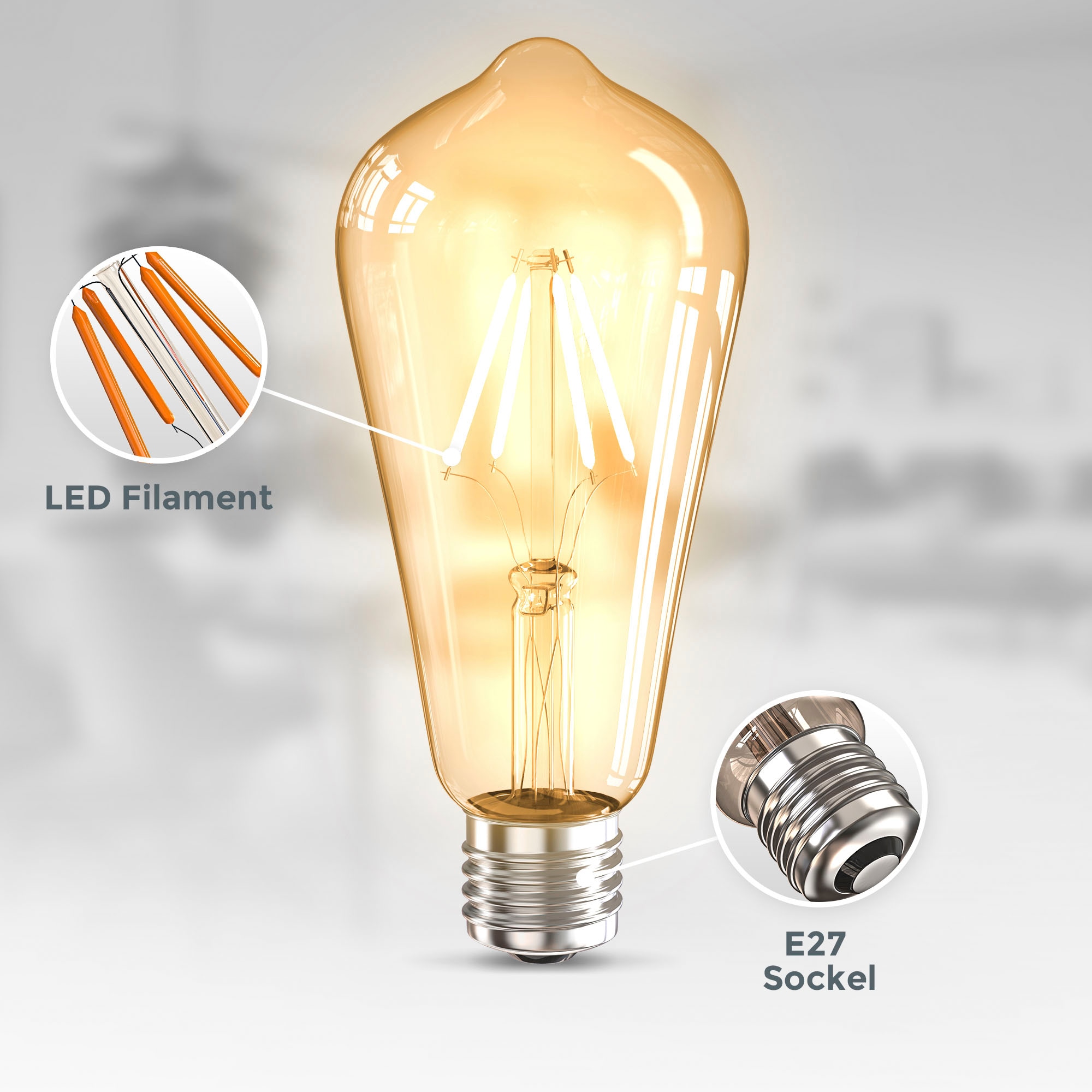 B.K.Licht LED-Leuchtmittel »BK_LM1403 LED Leuchtmittel 3er Set E27 ST64«, E27, 3 St., Warmweiß, 2.700 K Edison Vintage Glühbirne Filament