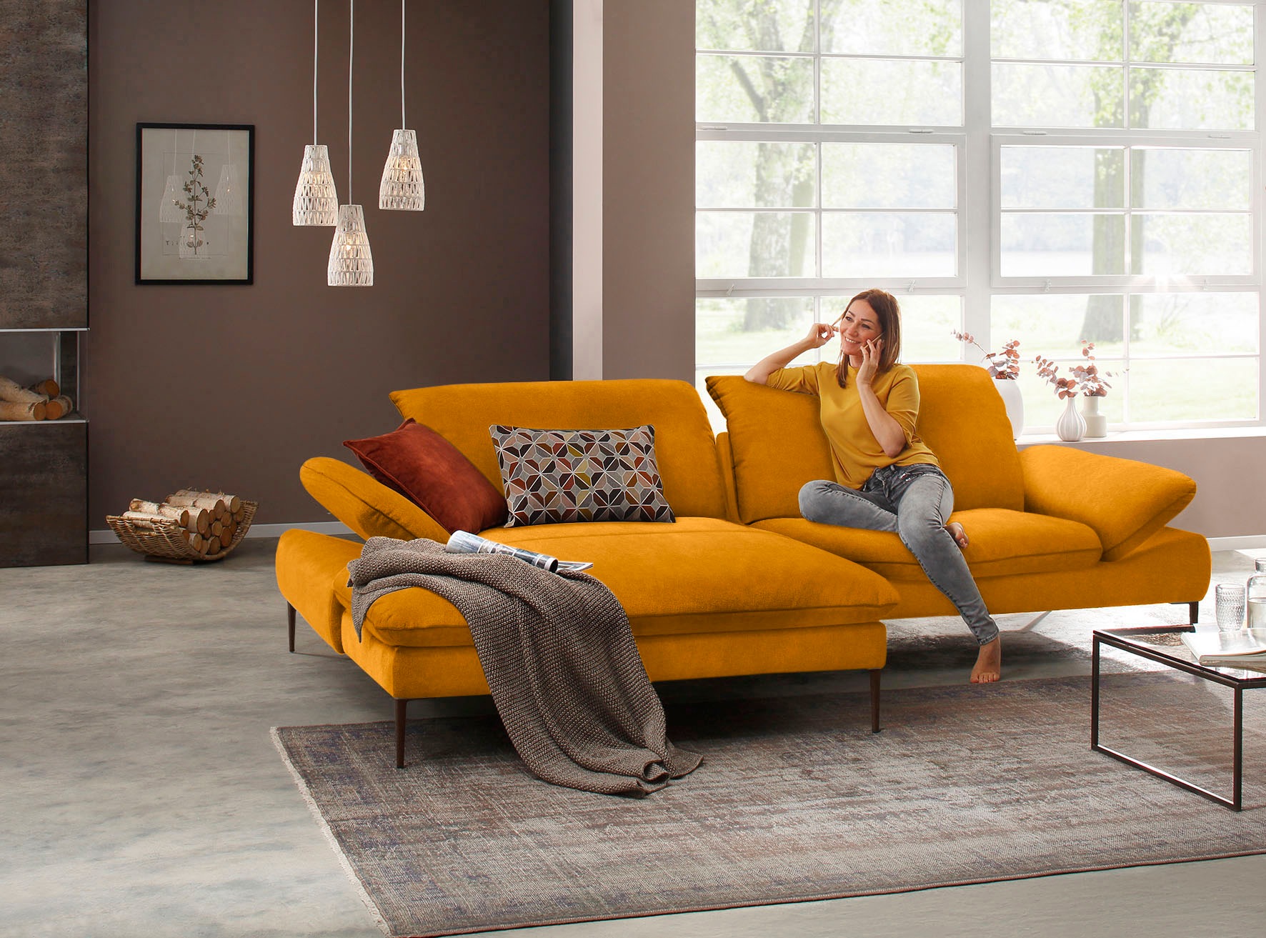 W.SCHILLIG Ecksofa »enjoy&MORE, Designsofa, elegant und bequem, L-Form«, Sitztiefenverstellung, Füße bronze pulverbeschichtet, Breite 294 cm