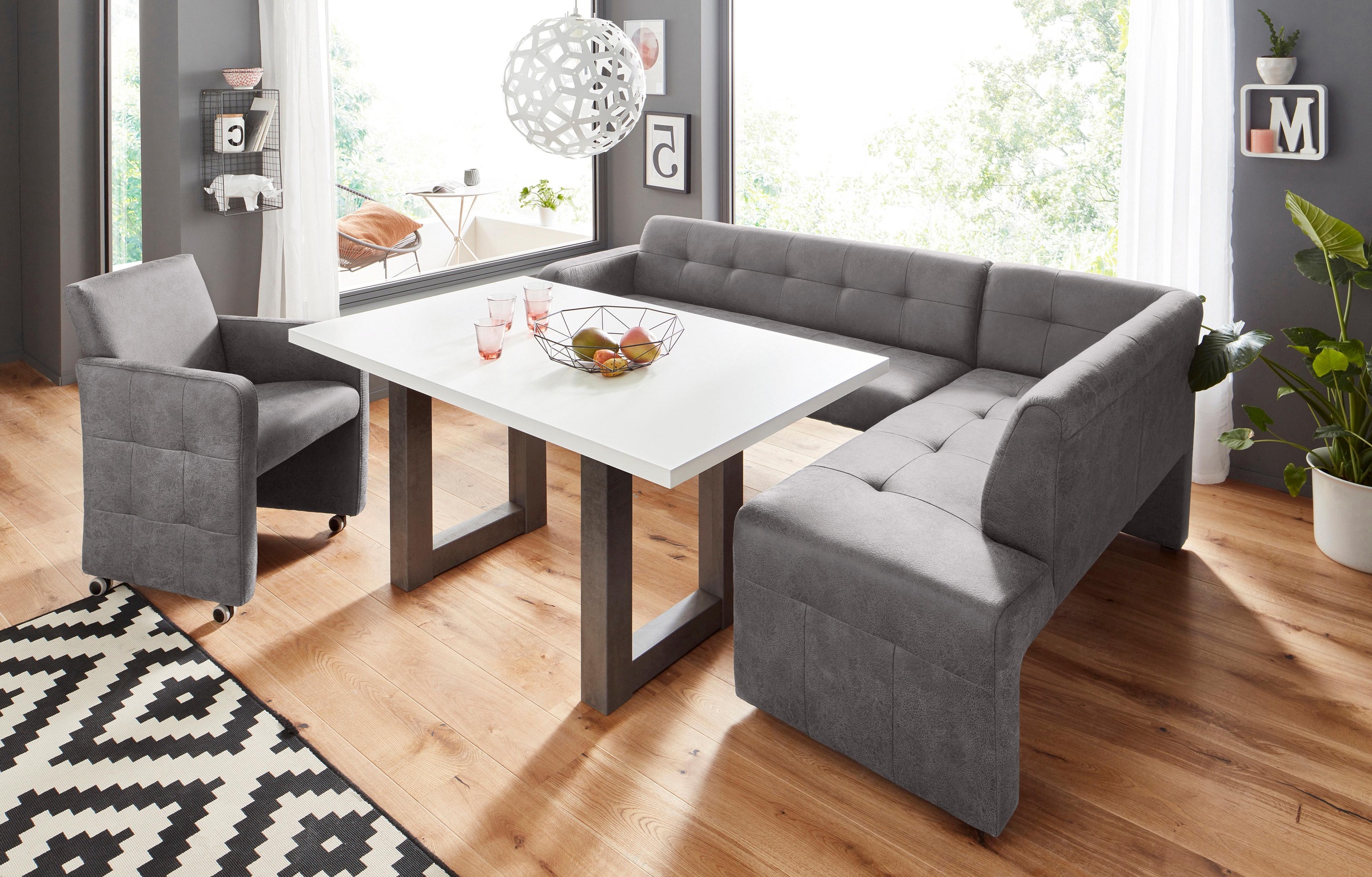 exxpo - sofa fashion Eckbank »Barista mit toller Detailverarbeitung, hohe Bodenfreiheit«, Komfortsitzhöhe 49cm, Frei im Raum stellbar