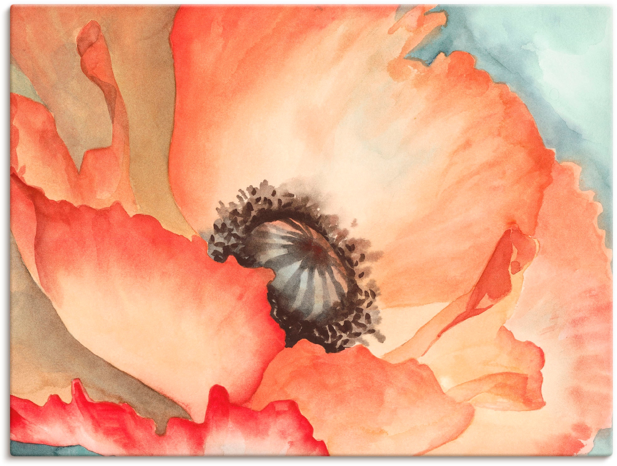 Artland Wandbild "Wasserfarben Mohn II" Blumen 1 Stk. tlg. als Leinwandbild günstig online kaufen