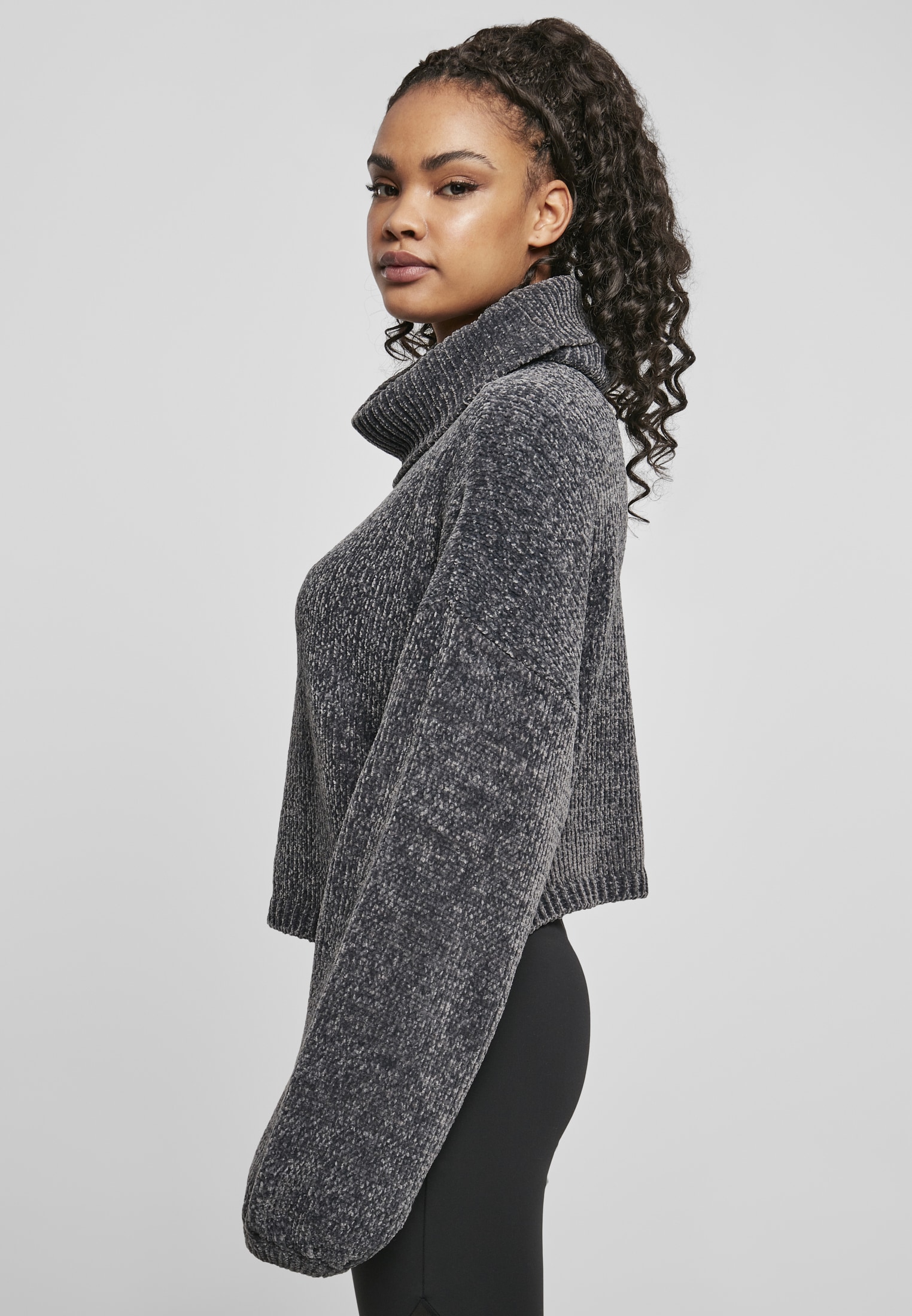 URBAN CLASSICS Sweatshirt »Urban Classics Damen Ladies Short Chenille Turtleneck Sweater«