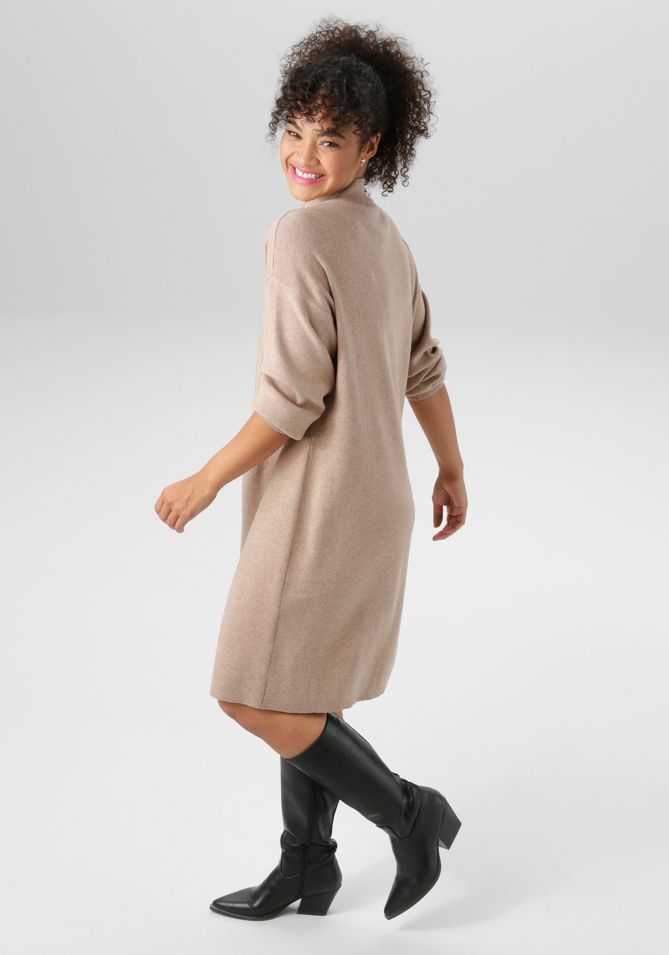 Aniston PLUS Strickkleid, mit Stehkragen und Reißverschluss - NEUE KOLLEKTION