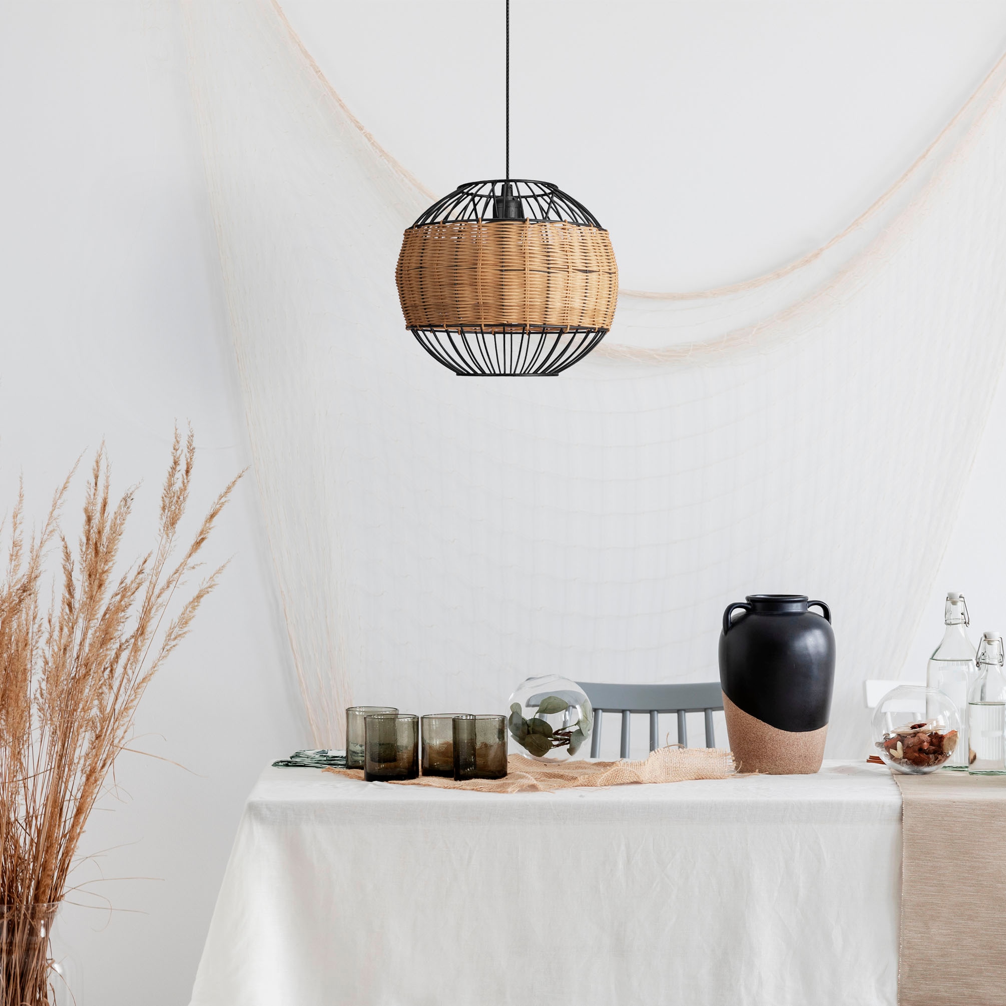 Paco Home Pendelleuchte »PUGLO«, Leuchtmittel E27 | ohne Leuchtmittel, Rattan Pendelleuchte Korb Lampe LED Rund Esstischlampe E27 Boho