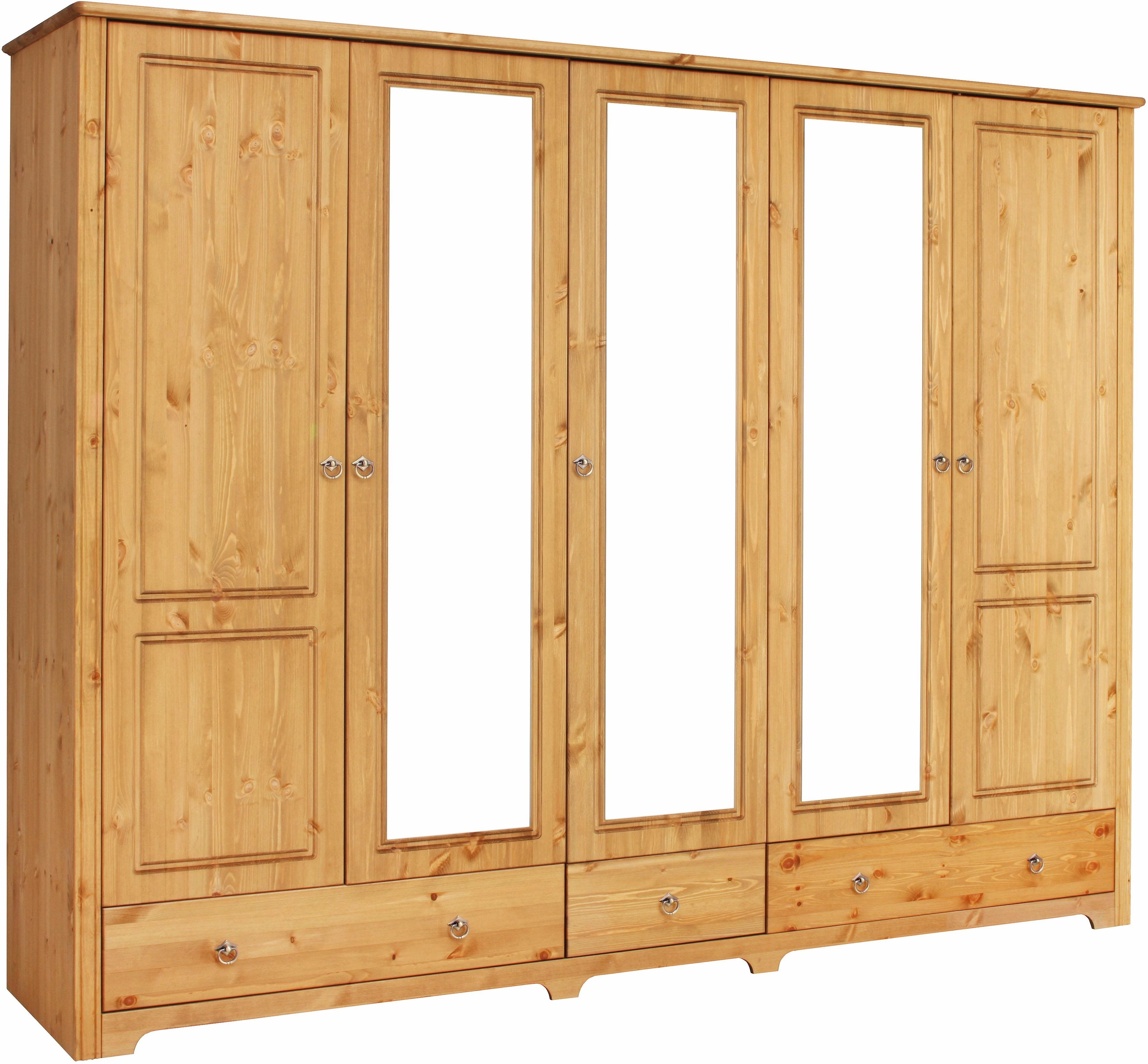 Home affaire Kleiderschrank »Hugo«, (3 Breiten: 106/200/245 cm H/T ca. 190/58 cm), aus massiver Kiefer im Landhausstil, mit Spiegel